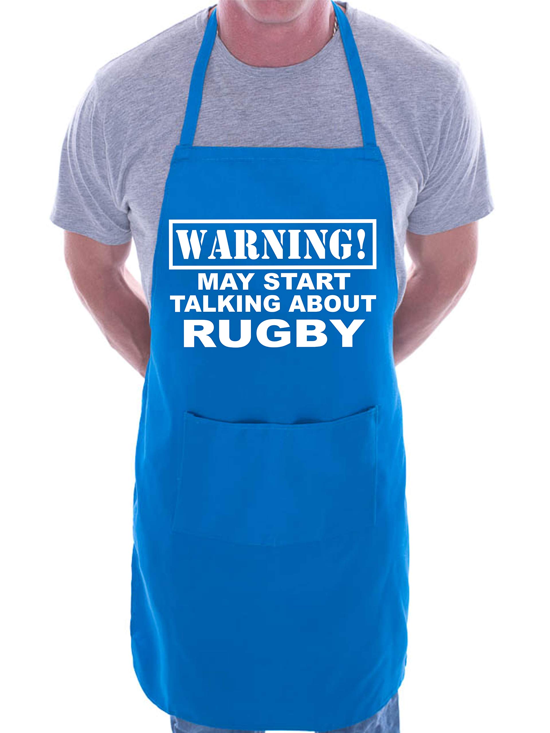 Print4u Men's Blue Warning May Talk About Rugby Fan Funny Bbq Novelty Cooking Apron