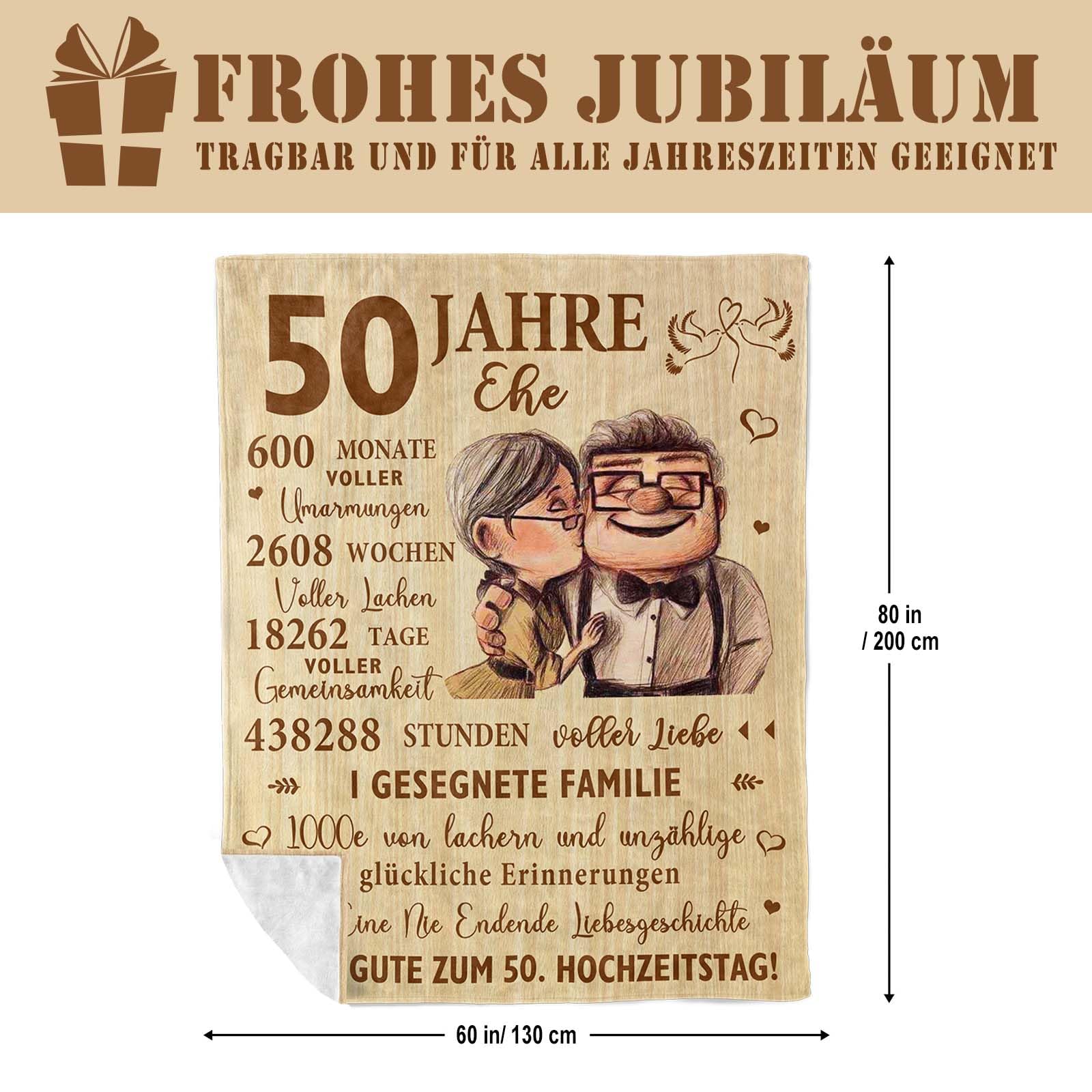 Goldene Hochzeit Geschenke, 50 Hochzeitstag Geschenke für Sie/Ihn, Geschenk Goldene Hochzeit Eltern, Goldenehochzeit Geschenkideen Decke 200x150CM