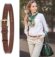 Vista 18 de Cinturones para mujer para jeans de 1.1 pulgadas de ancho, cinturones para vestidos de cuero de grano completo con hebilla dorada, caja de regalo