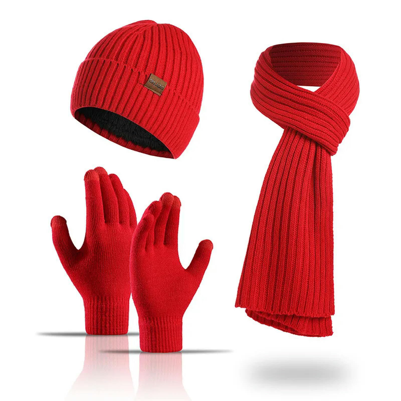 Schal Mütze Handschuh Set Winter Festkolonfarbener Gestrickter Hut Für Männer Und Frauen, Vielseitiges Geschäft Warmer Hut, Touchscreenhandschuhe