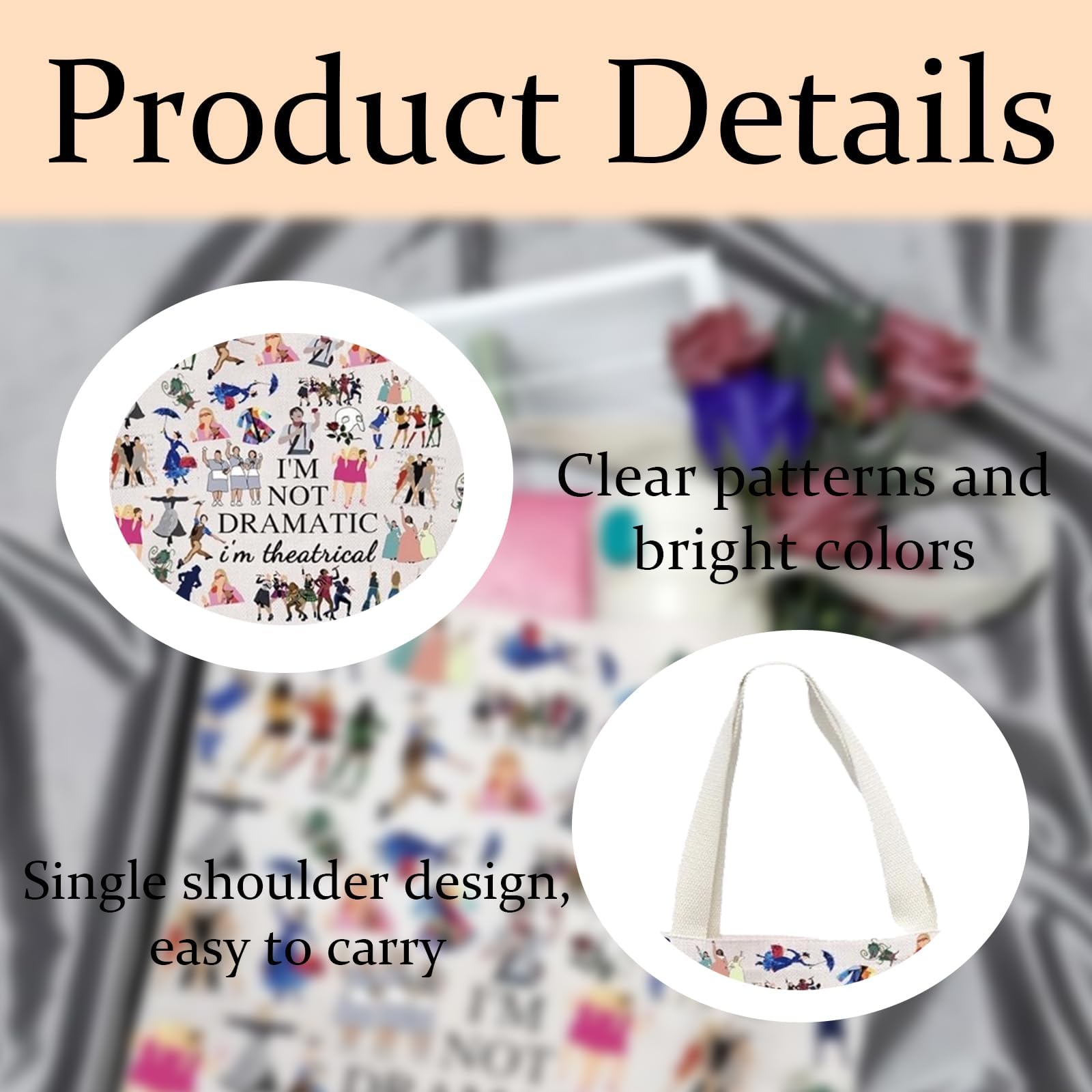 2 PCS Musical Theatre Gifts, Broadway Themed Canvas Makeup Bags and Tote Bags for Women Drama Teacher Gifts - Image 3
