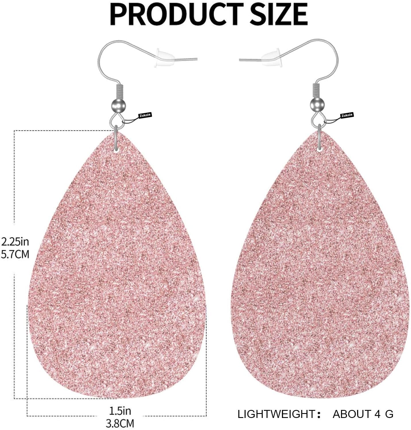Zokola Pink Glitter Dangle Earrings For Women, Shiny Glitter Rose Pink Blink Double-Sided Faux Leather PU Earrings Boho Jewelry For Teen Friends Friends - Image 3