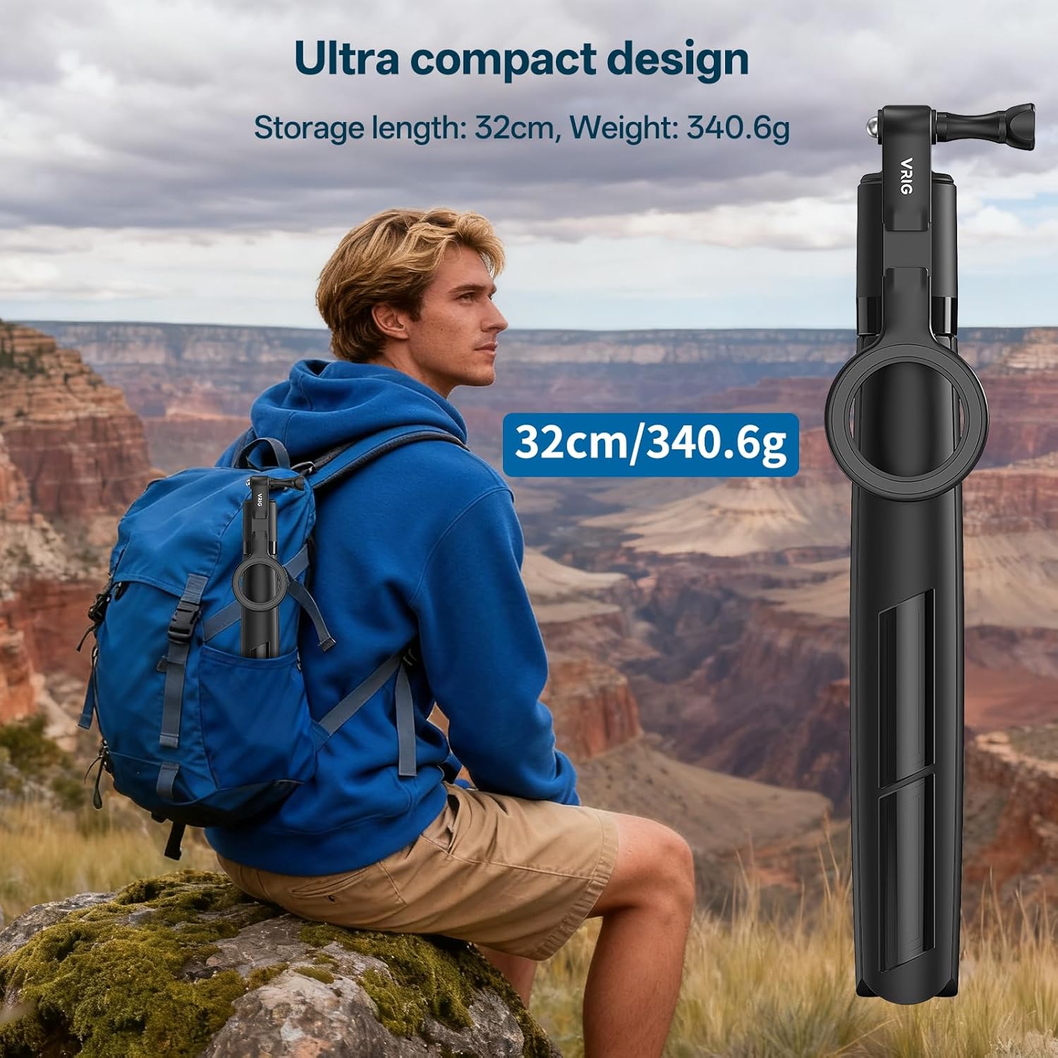 VRIG 74" Action Camera Selfie Stick Tripod, TP-31 Extendable Tripod Stand with 1/4" Screw, Go Pro Adapter and Magnetic Phone Mount, Compatible with iPhone/DJI Osmo Action 5 Pro/Insta 360 X5