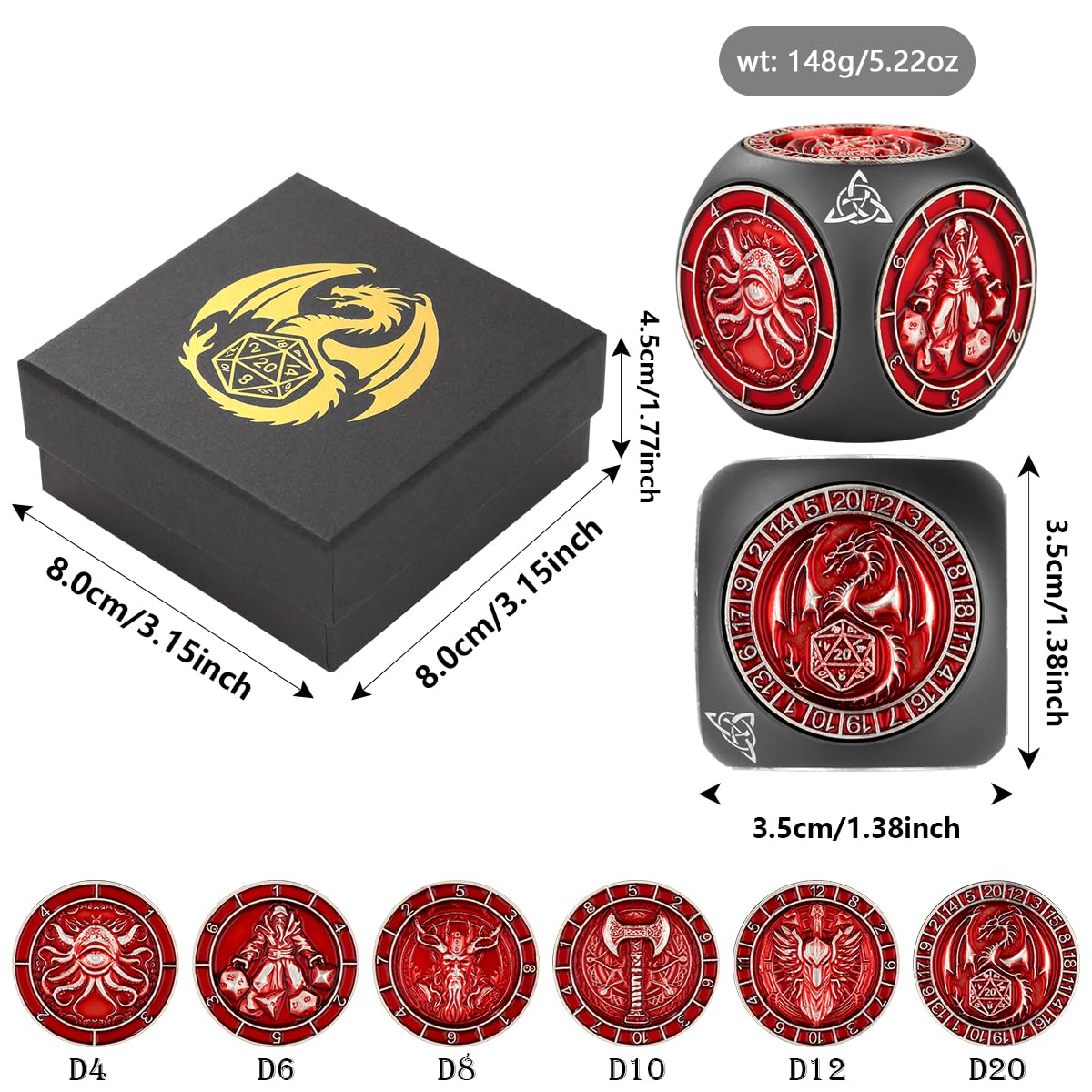 DND Fingertip Spinner Dice, 7-in-1 Metal Dice Set including 3D Pattern, Polyhedral Rotating Game Dice - Image 3