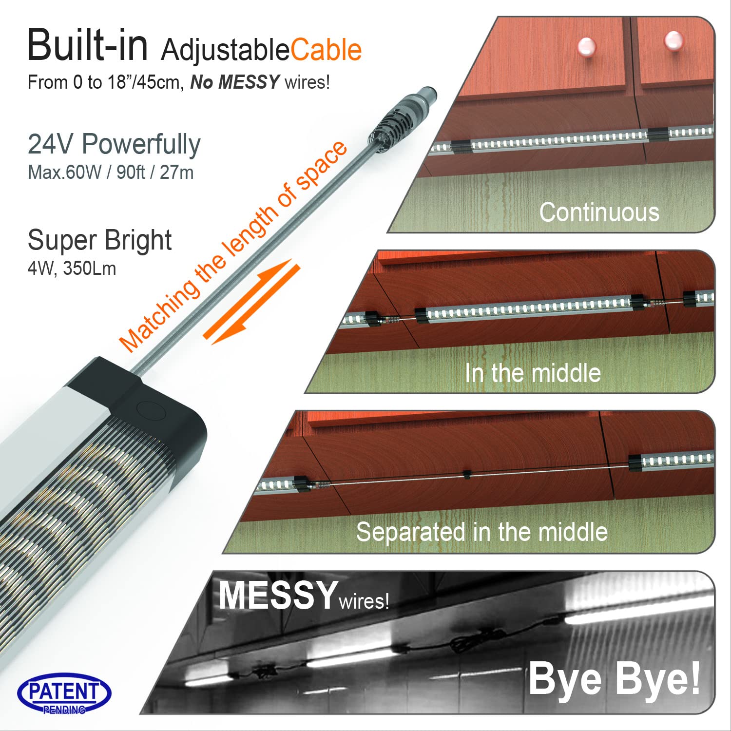 EBD Under Cabinet Lights Built-in ADIUSTABLE Cable LED Light Bar No Messy Wires! Touch Under Counter Lights for Kitchen 3Pcs 6500K Cool White 1350Lm Under Cabinet Lighting Good for Timer Smart Plug