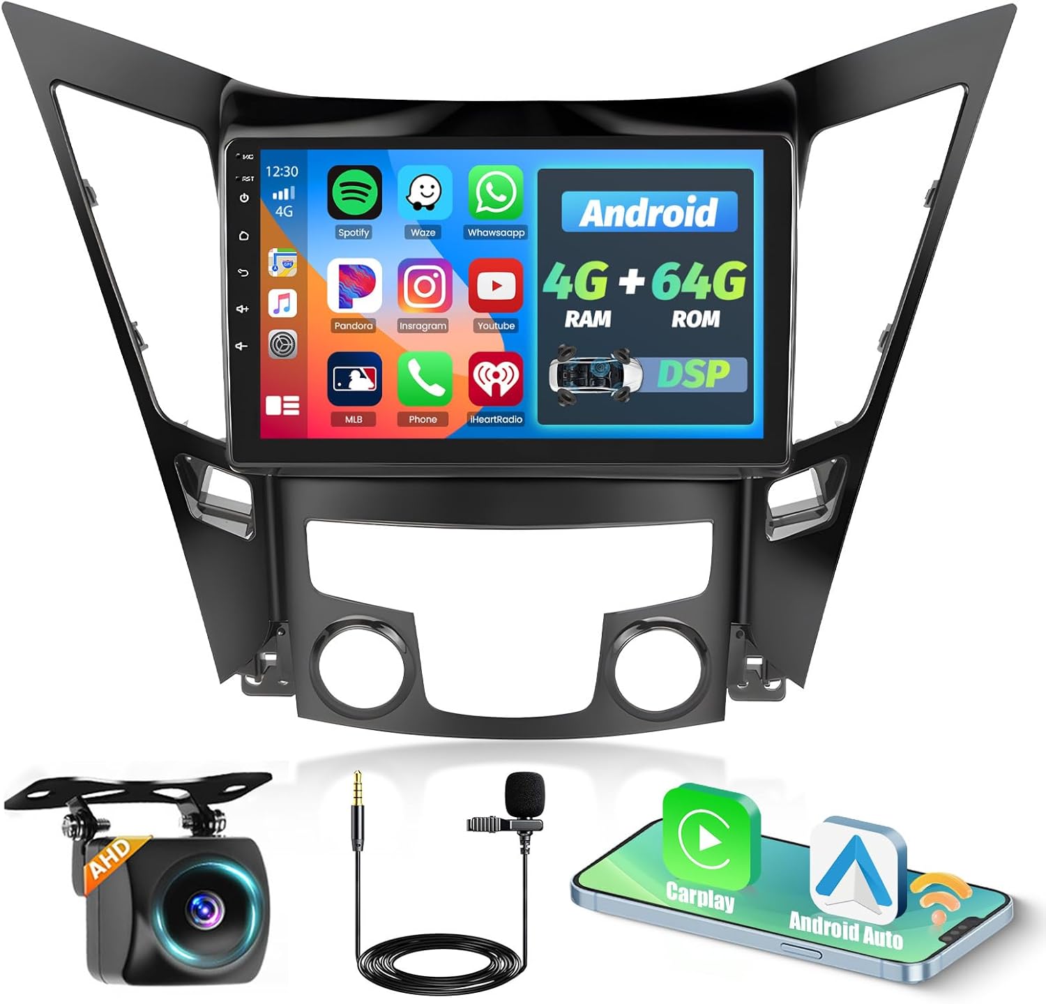 [DSP 5G WiFi 4+64G] Hikity Android 15 Car Stereo for Hyundai Sonata 2010-2015 Radio Wireless Carplay Android Auto, 9'' IPS Touchscreen Radio Bluetooth Mirror Link GPS SWC/FM/RDS/32EQ Backup Cam Mic