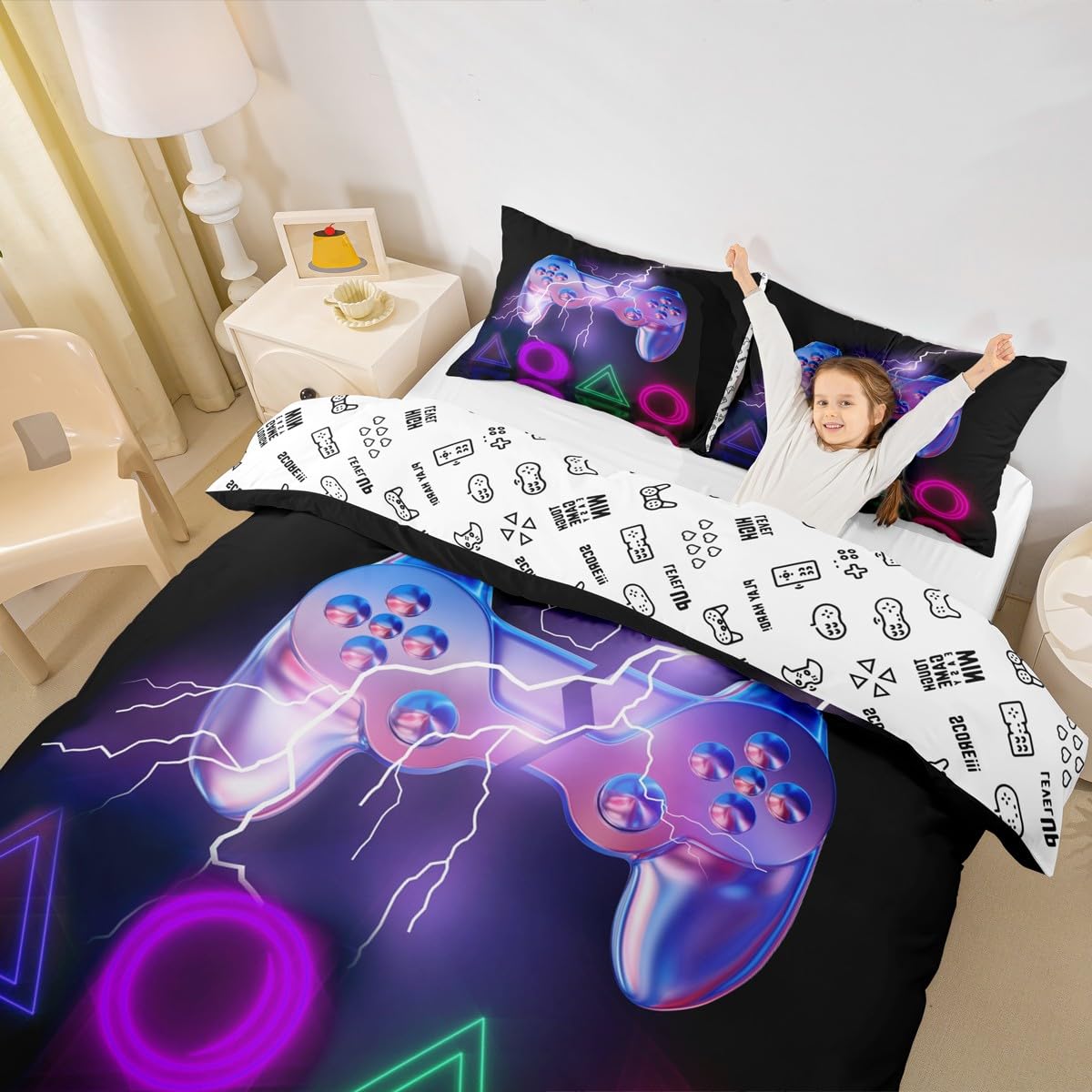 Homemissing Set di biancheria da letto per letto super king size, motivo videogiochi, decorazione per la camera dei bambini, con motivo videogiochi, leggero
