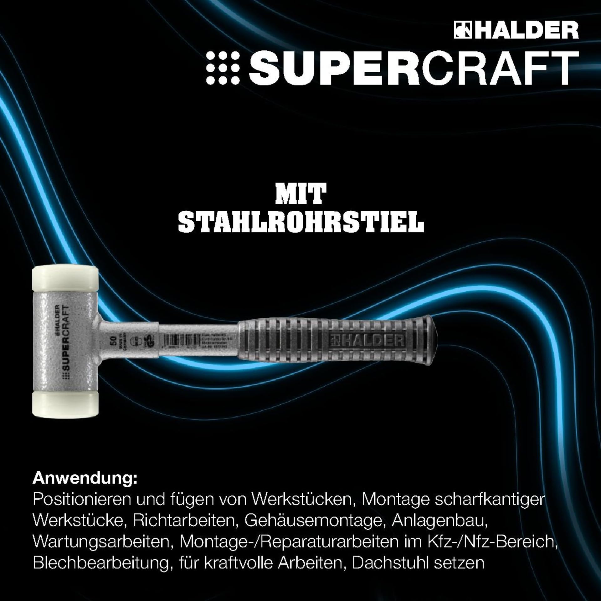 SUPERCRAFT Schonhammer 60 mm mit Stahlrohrstiel und rutschsicherem Griff