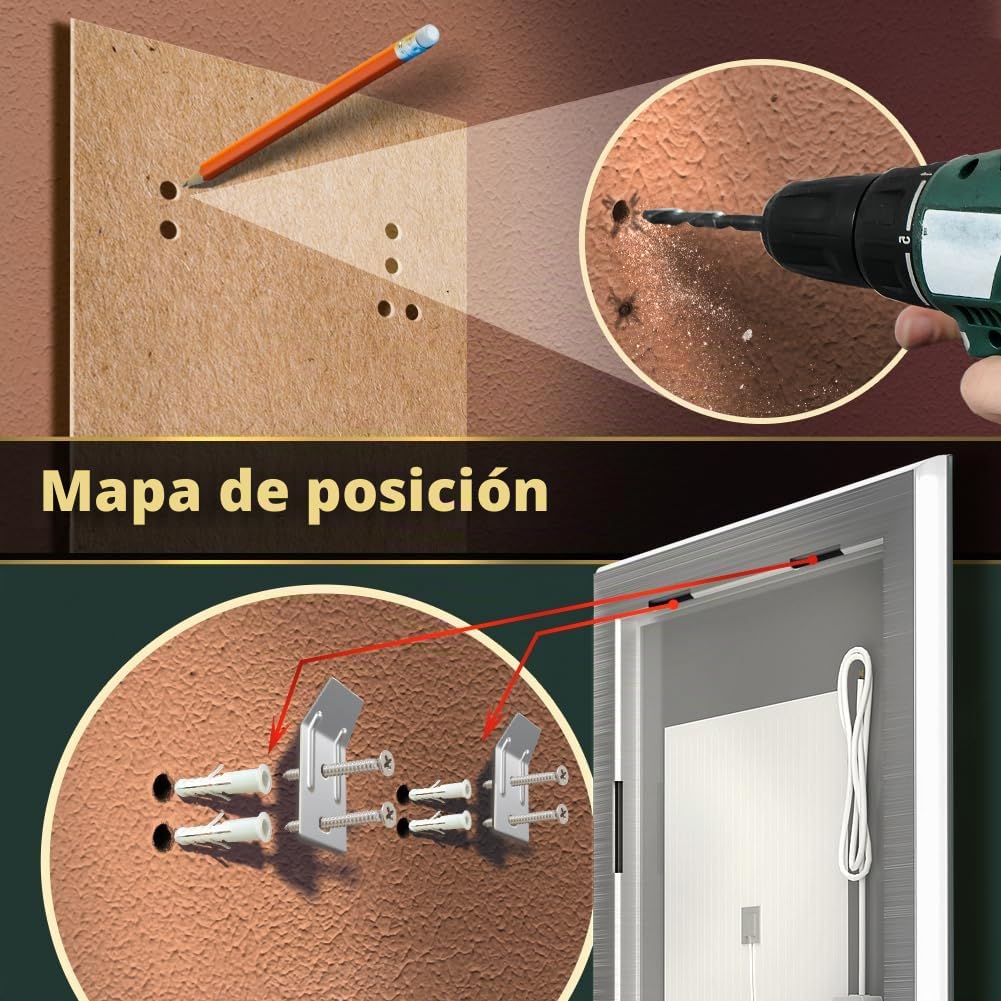 GANPE Espejo de baño LED, Espejo de Maquillaje montado en la Pared, 6500 K LED de Alto Lumen antiniebla, IP44 Resistente al Agua+Vertical y Horizontal (90 x 60 cm)
