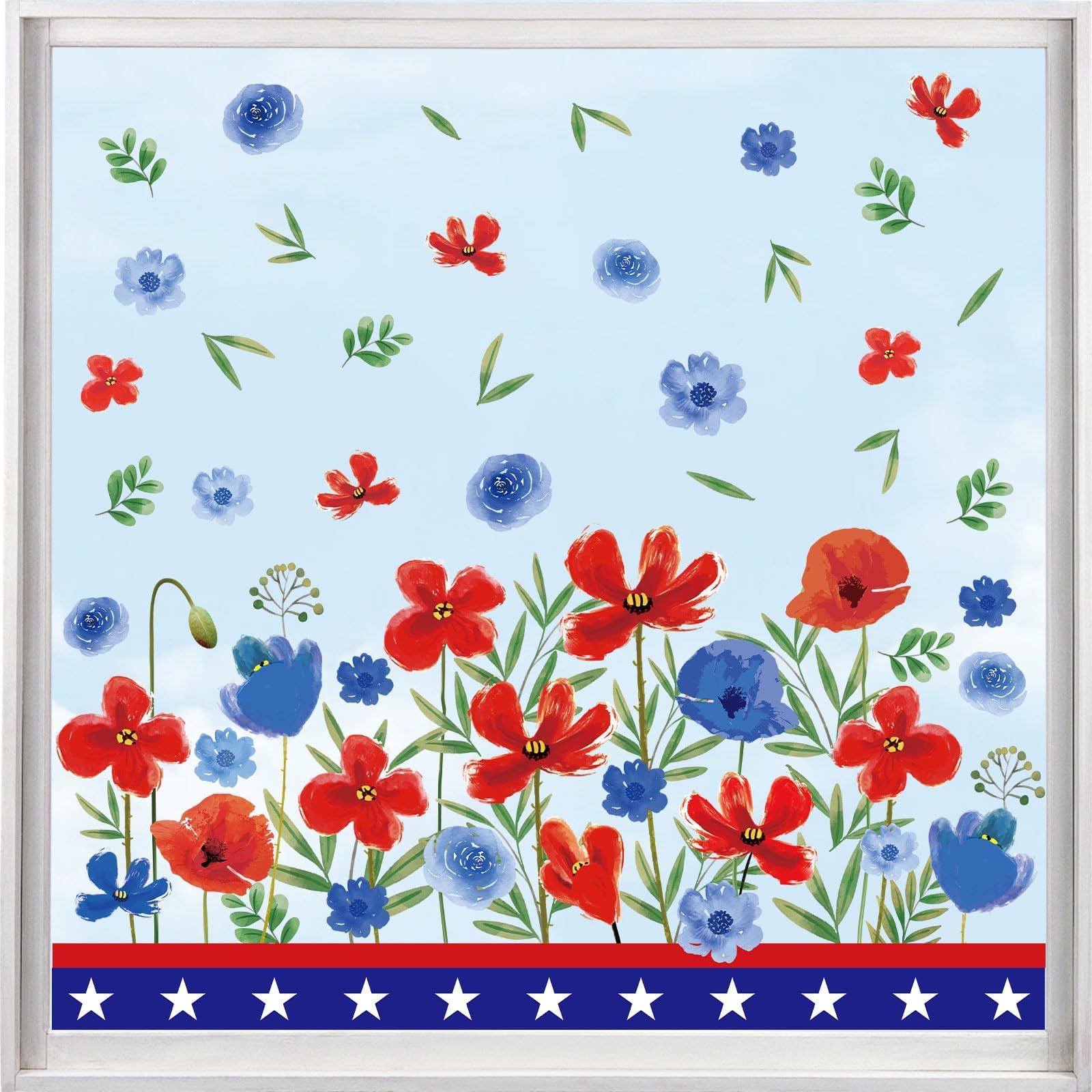 Autocollants fenêtre 4 juillet vintage coquelicot double face lot de 9