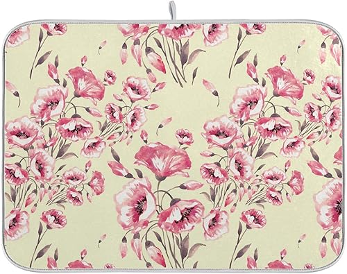 Watercolor Wildflowers Retro Yellow Dish Mat Washnable Absorbent Kitchen Mat Counter Dish Drainer Tray Especieros Para Cocina Modernos 16'' x 18''
