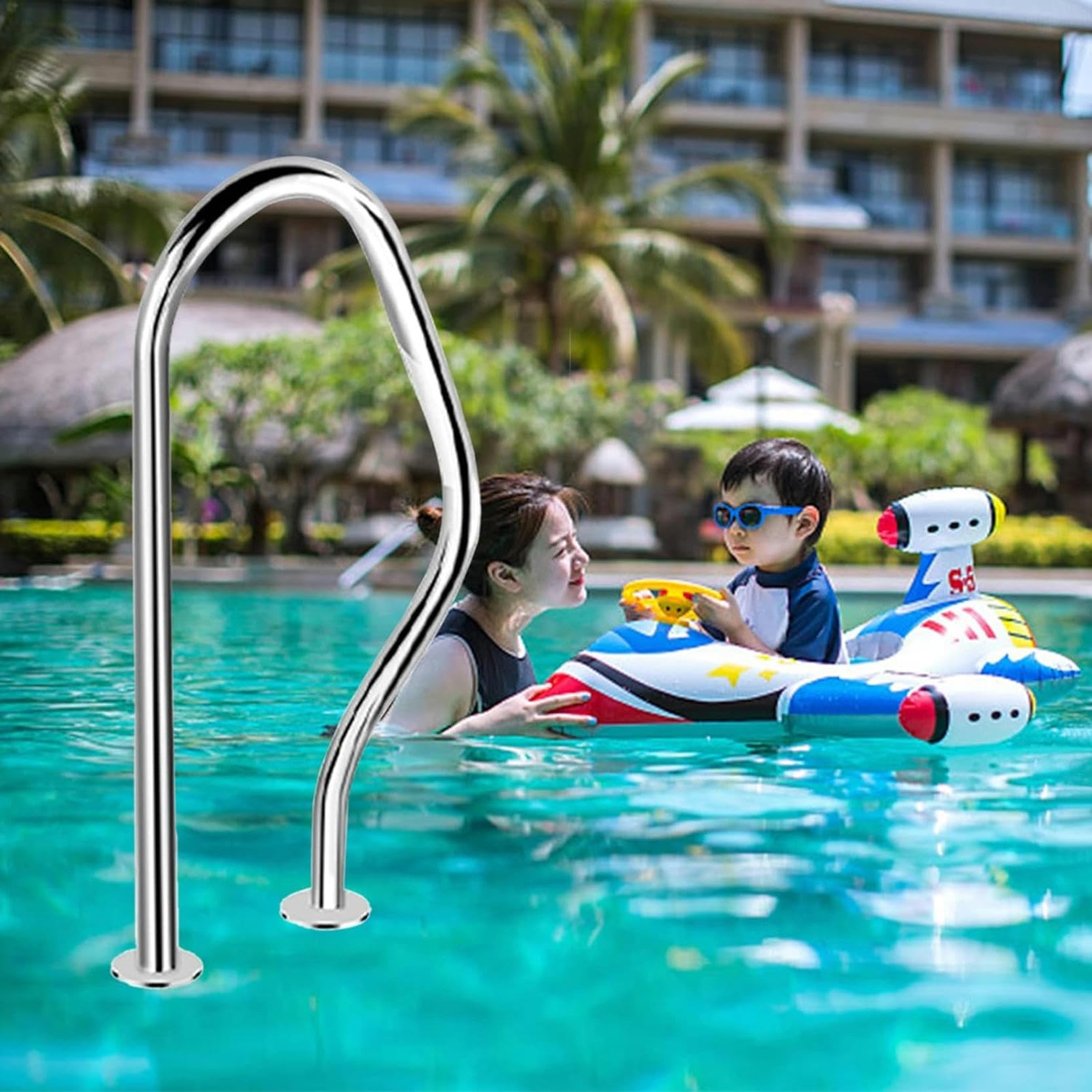 Pasamanos baranda de bajada para piscina Barandilla de piscina Pasamanos antideslizante para piscinas, Pasamanos de fácil montaje de acero inoxidable 304 Pasamanos para piscinas en el suelo para exter