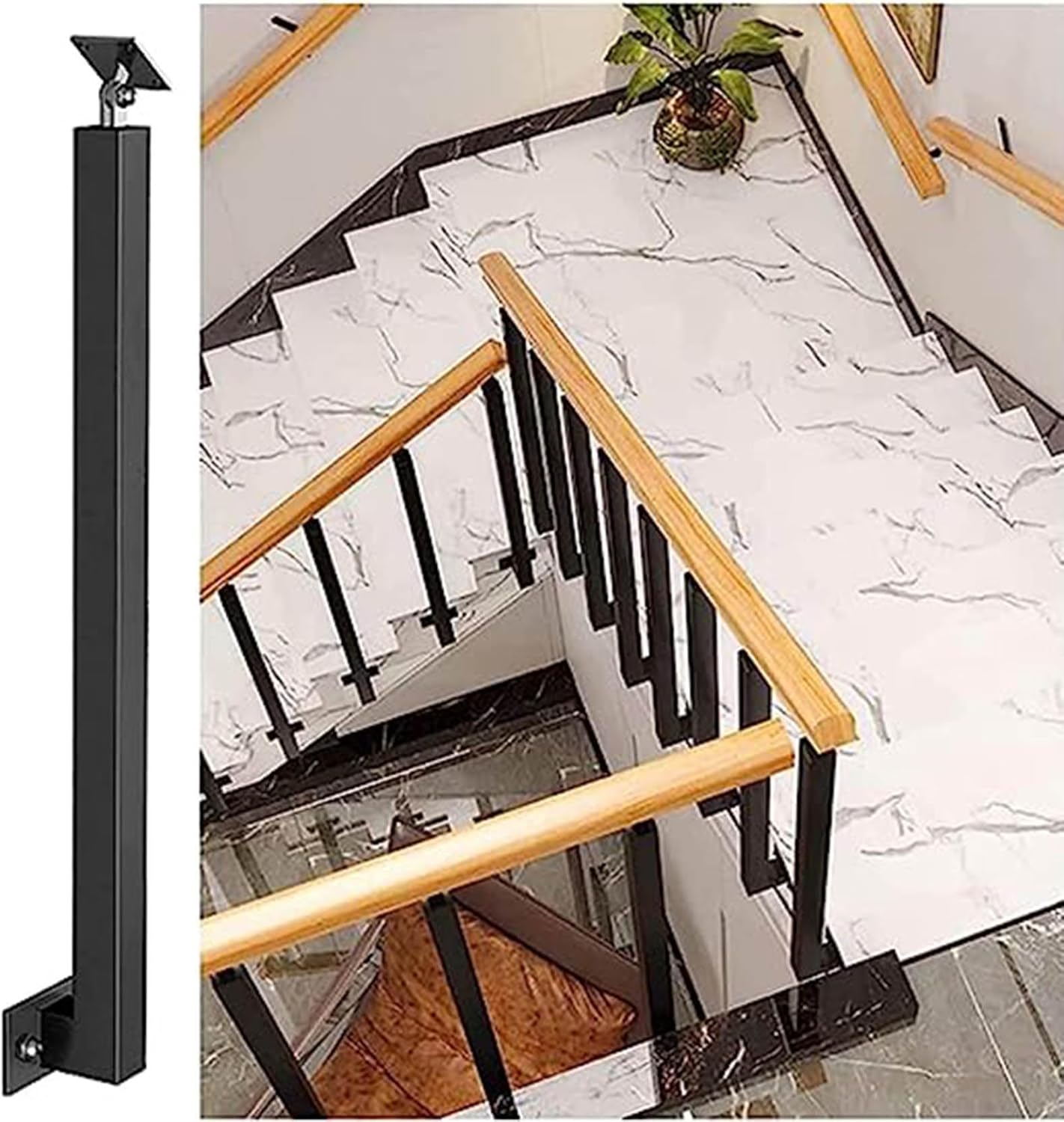 Black Square Stair Baluster Post,270° Adjustable Side Mount Metal Spindles,Indoor Railing Kits with Screws Kit,Banister Column for Residential/Hotel/Office(Size:95cm/37.4in,Color:1 Pack)