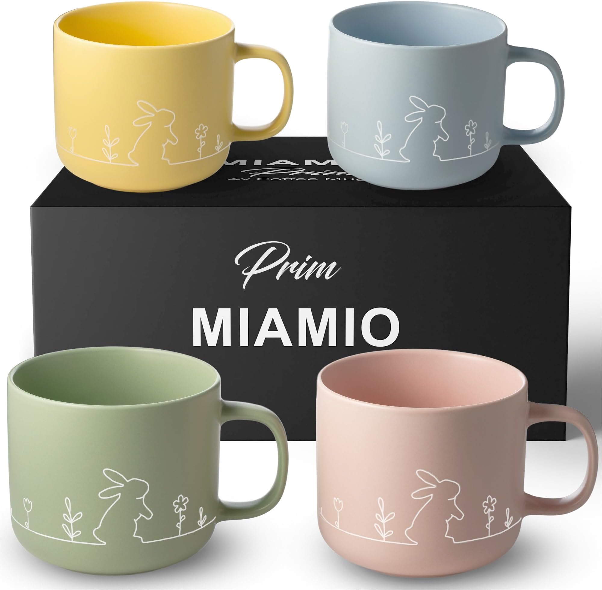 MIAMIO – Spring Cup Set / 4 × 15 oz ceramic coffee cups in pastel colors/large coffee and tea cups in a modern design – gift for women/men for Easter and spring – Prim Collection (Pastel)