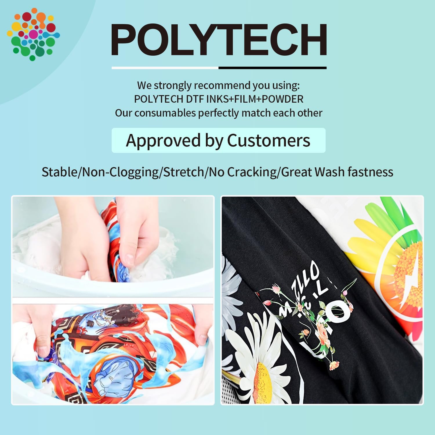 Polytech DTF White Ink 500ML for Heat Transfer Printing, Direct to Film Transfer for PET Film, High Opacity Refill for Printers ET-8550, XP-15000, L1800, L805, R1390, I3200, XP600