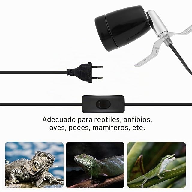 Foto 4 de 7 de Portalámparas de Calefacción E27 de Cerámica Con Cable - Lámpara de Calor para Reptil y Acuario