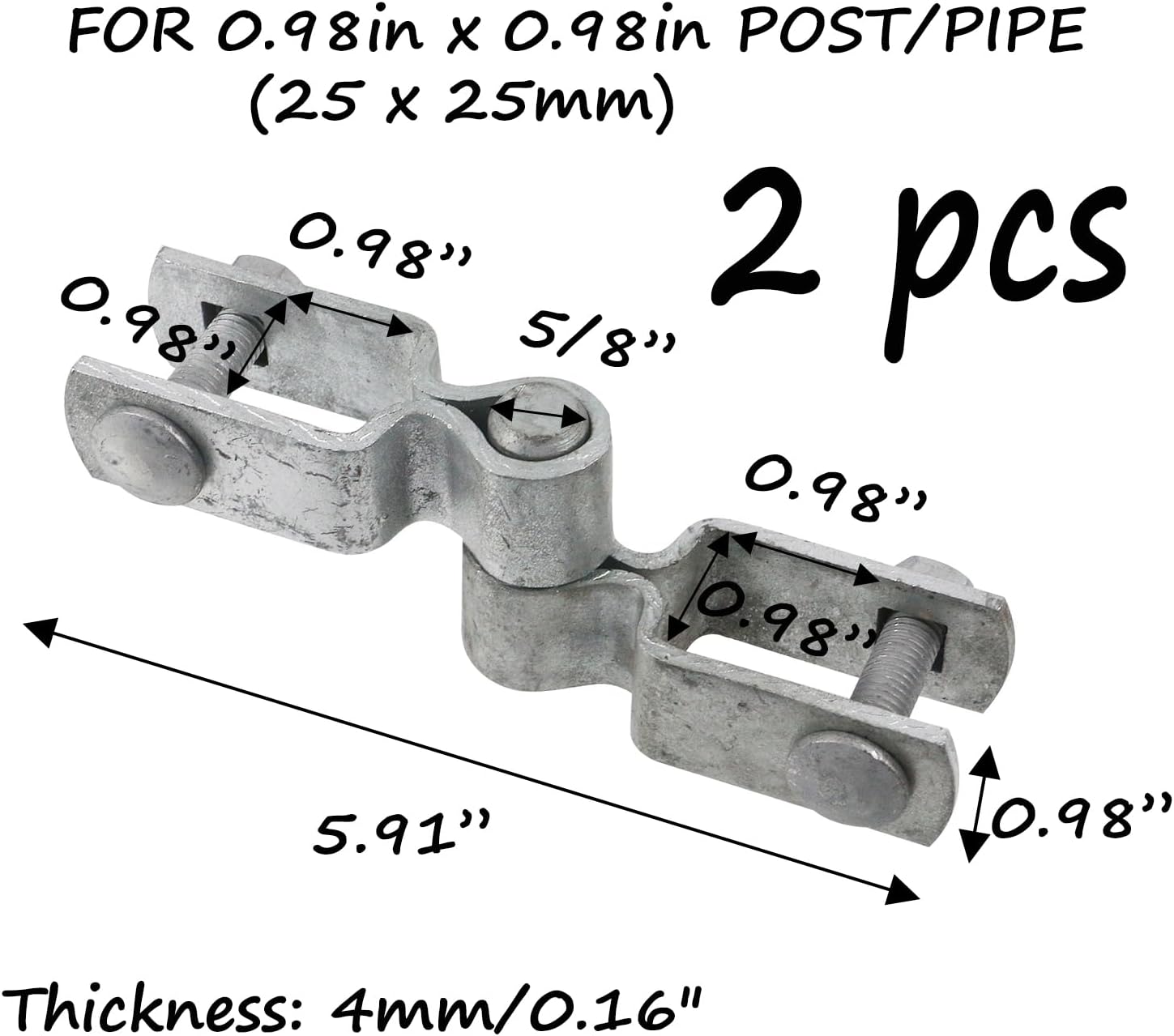 Semetall 1" x 1" Heavy Duty Chain Link Fence Gate Hinges Set - 4-Piece with 4mm Thickness