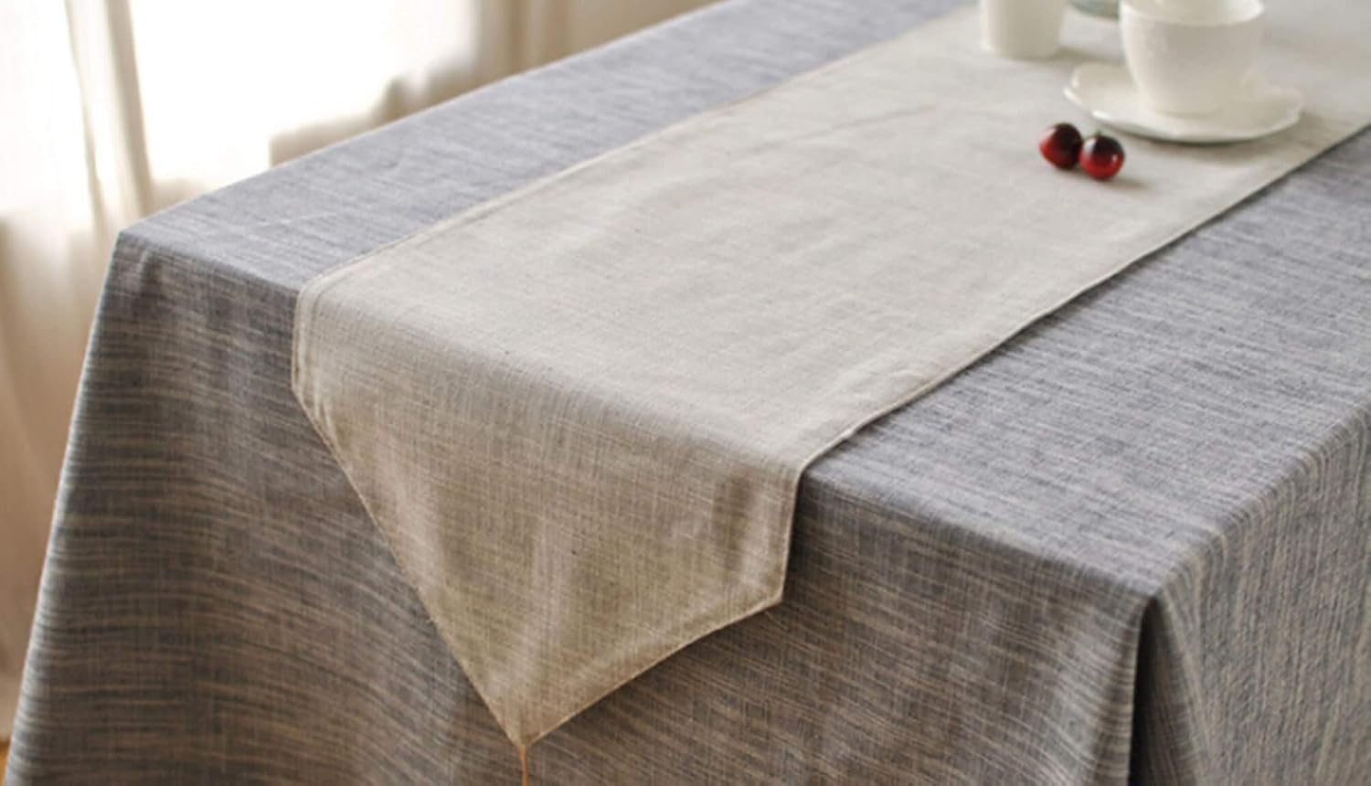 Valentine Table Runner,30x220CM,Simple Solid Color Small Table Runner Rectangle Linen Cotton,Decorative Table Runner Light Gray
