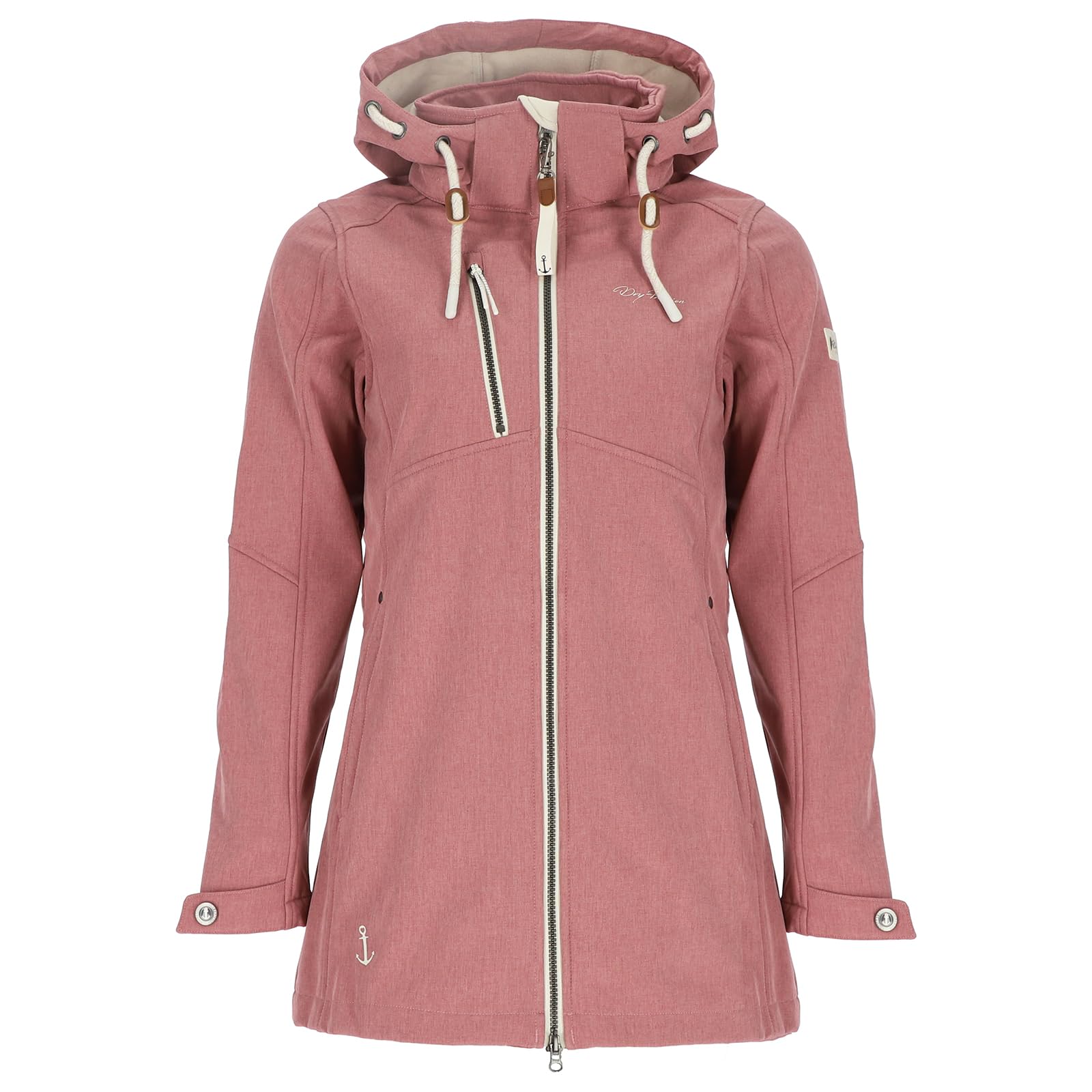 Dry Fashion Damen Softshellmantel Büsum - Softshelljacke Lindgrün, Größe 36 | Atmungsaktiv, Wind- & wasserabweisend, Taillierter Schnitt, 2-Wege-Reißverschluss, Abnehmbare Kapuze, Taillenregulierung