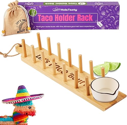 Big Game - Soporte para tacos con 6 ranuras Estante de presentaciĂłn de paquete de taco, bandeja de madera para tacos, cuenco de inmersiĂłn, esencial Big Game - Soporte para tacos con 6 ranuras Estante de presentaciĂłn de paquete de taco, bandeja de madera para tacos, cuenco de inmersiĂłn, esencial