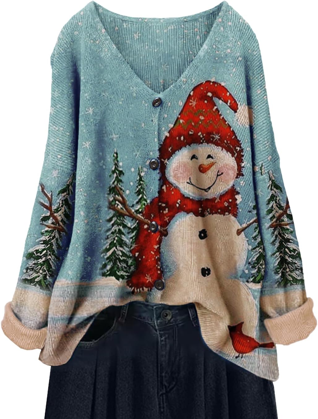 YESNO Women's Fall V-Neck Cardigan Sweaters Casual Graphic Oversized Open Front Button Down Long Sleeves Knit Tops SCV