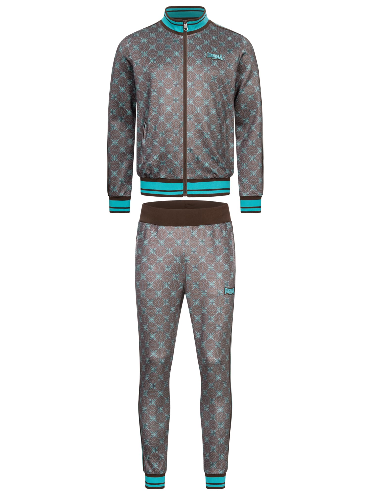 Lonsdale BEFORE 8 Męski dres treningowy, wąski krój, brązowy/turkusowy, L, brązowy/turkusowy, L