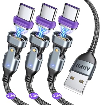 AUFU 16PIN USB C Magnetic Charging Cable 3Pack, 3.3/3.3/3.3ft, 180 Rotation Magnetic Charger Cable/Magnet USB C Cable/Magnet Phone Charger/Date USB Charging Cord for Phone/Tablet/Laptop