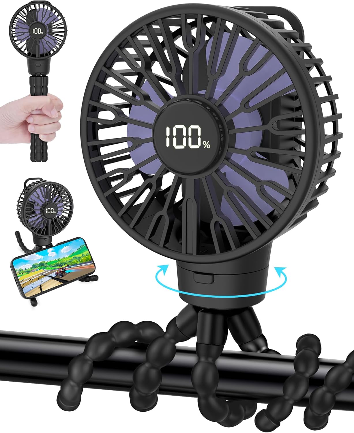 ECLIP Portable Stroller Fan, LED Display, 4 Speeds, Flexible Tripod Clip On Fan Blow Cold Air, 30dB Quiet Handheld Desk Cooling Baby Fan for Car Seat Crib Bike Treadmill (3 Inches Black) ECLIP Portable Stroller Fan, LED Display, 4 Speeds, Flexible Tripod Clip On Fan Blow Cold Air, 30dB Quiet Handheld Desk Cooling Baby Fan for Car Seat Crib Bike Treadmill (3 Inches Black)