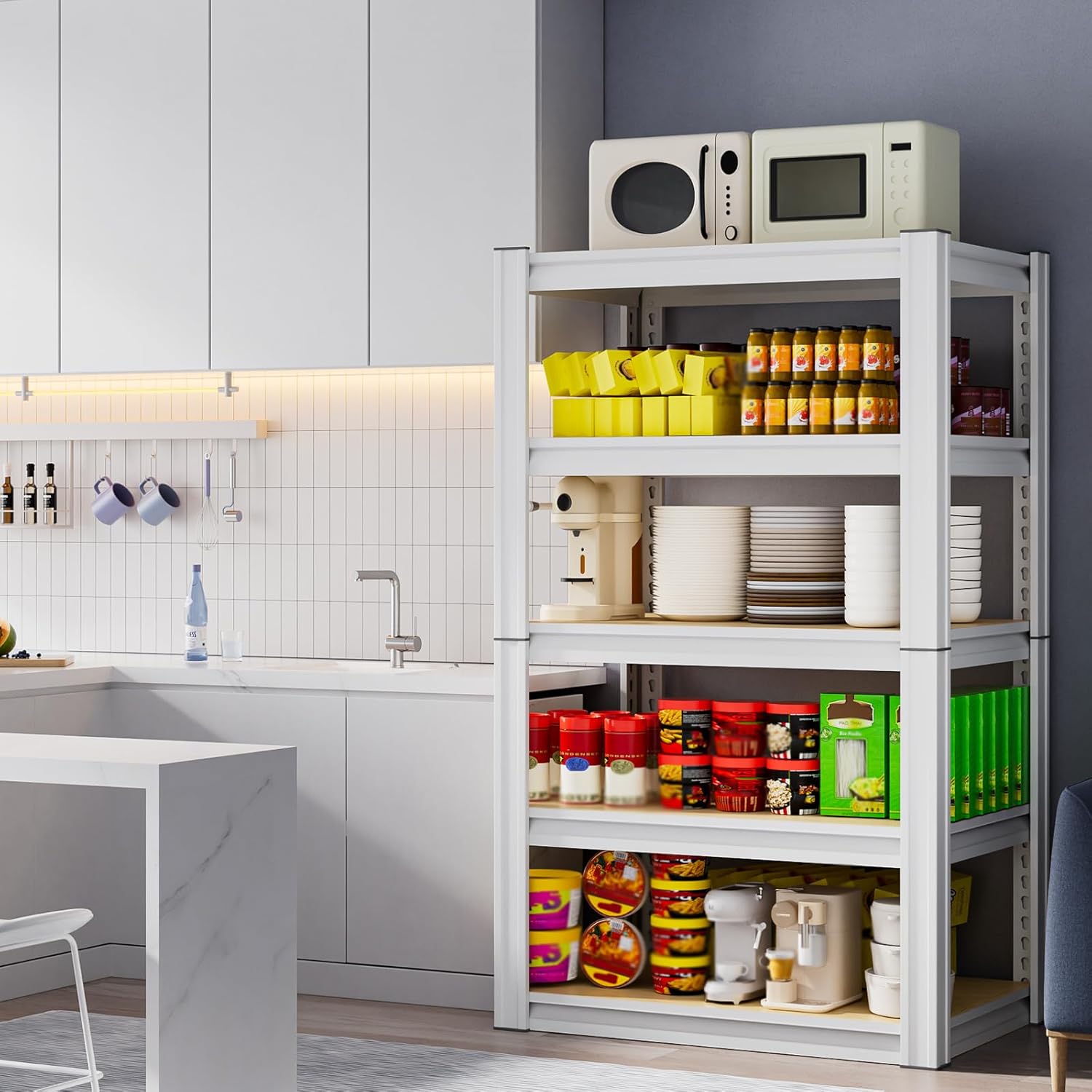 5-Tier 24”W X 15.7”D X 60”H Utility Shelves 1500LBS Shelves for Garage Storage Adjustable Unit Rack Metal Shelving (White)