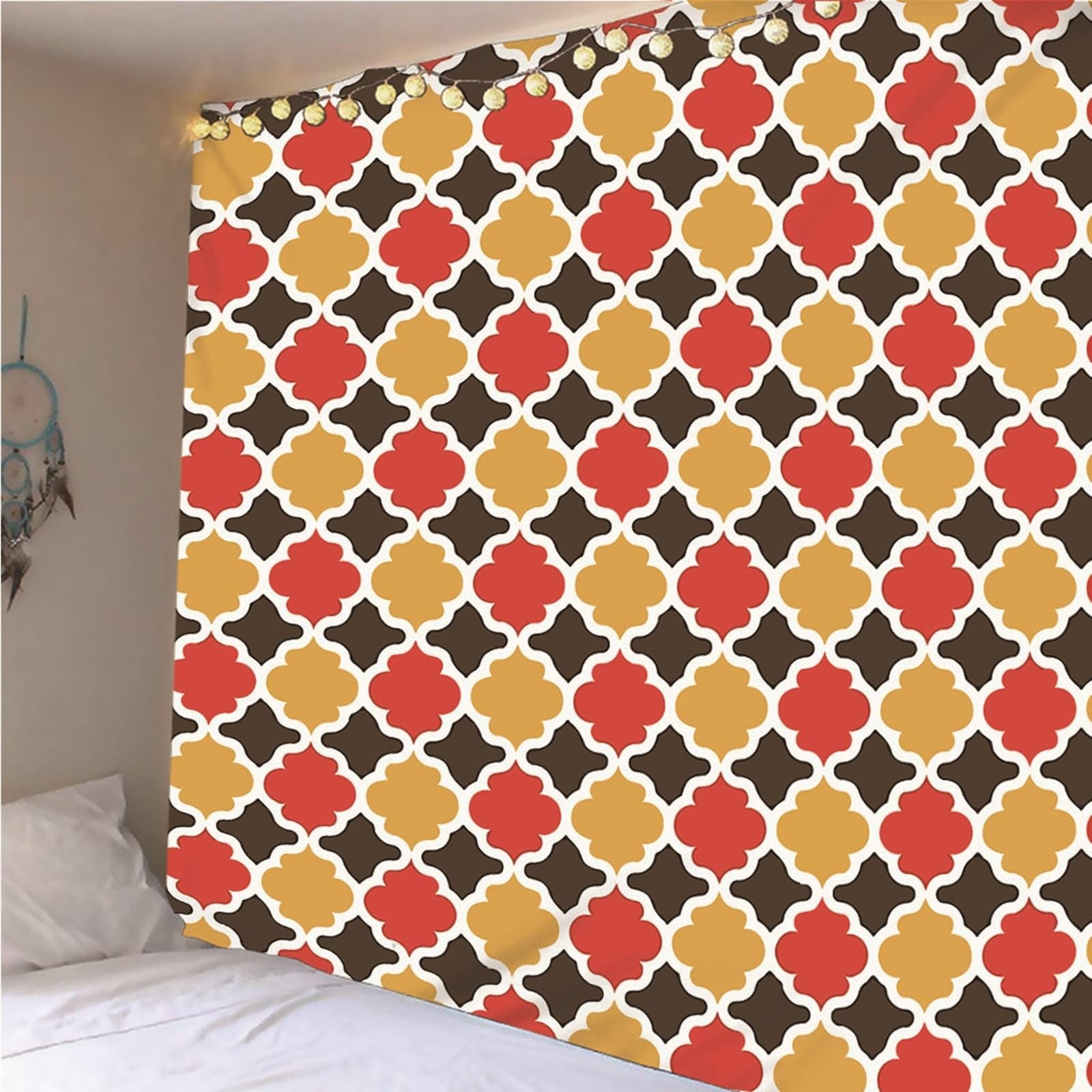 Lieson Wandteppiche Geometrisch Vintage Muster, Tapisserie Wandbehang Rot Orange Wandteppich für Wohnzimmer Tagesdecke Zimmer Schlafzimmer, 350x256CM