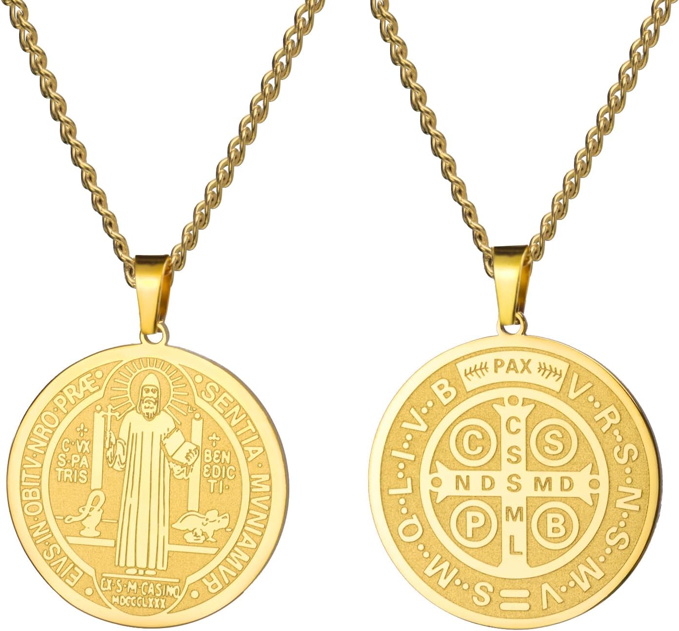 Amaxer Saint Benedict of Nursia Adjustable Necklace for Women Men Saints Medal Religious Protection Pendant Amulet Jewelry