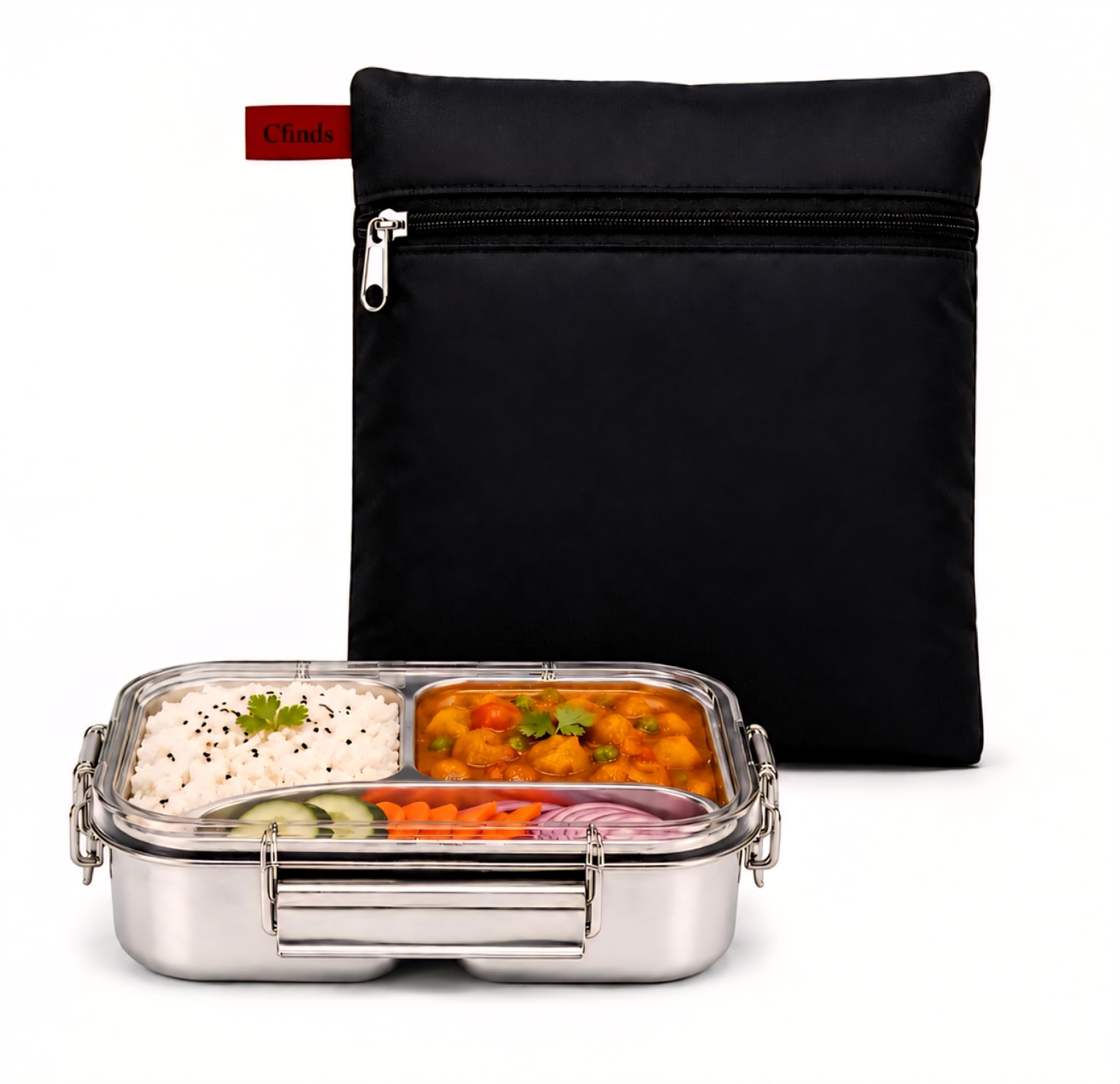 Thermal Insulated Lunch Bag for Kids & Adults, Aluminium Foil Insulation, Leakproof Tiffin Carry Pouch with Red Handle Strap, Hot & Cold Lunch Tote for School, Office Black-image-33