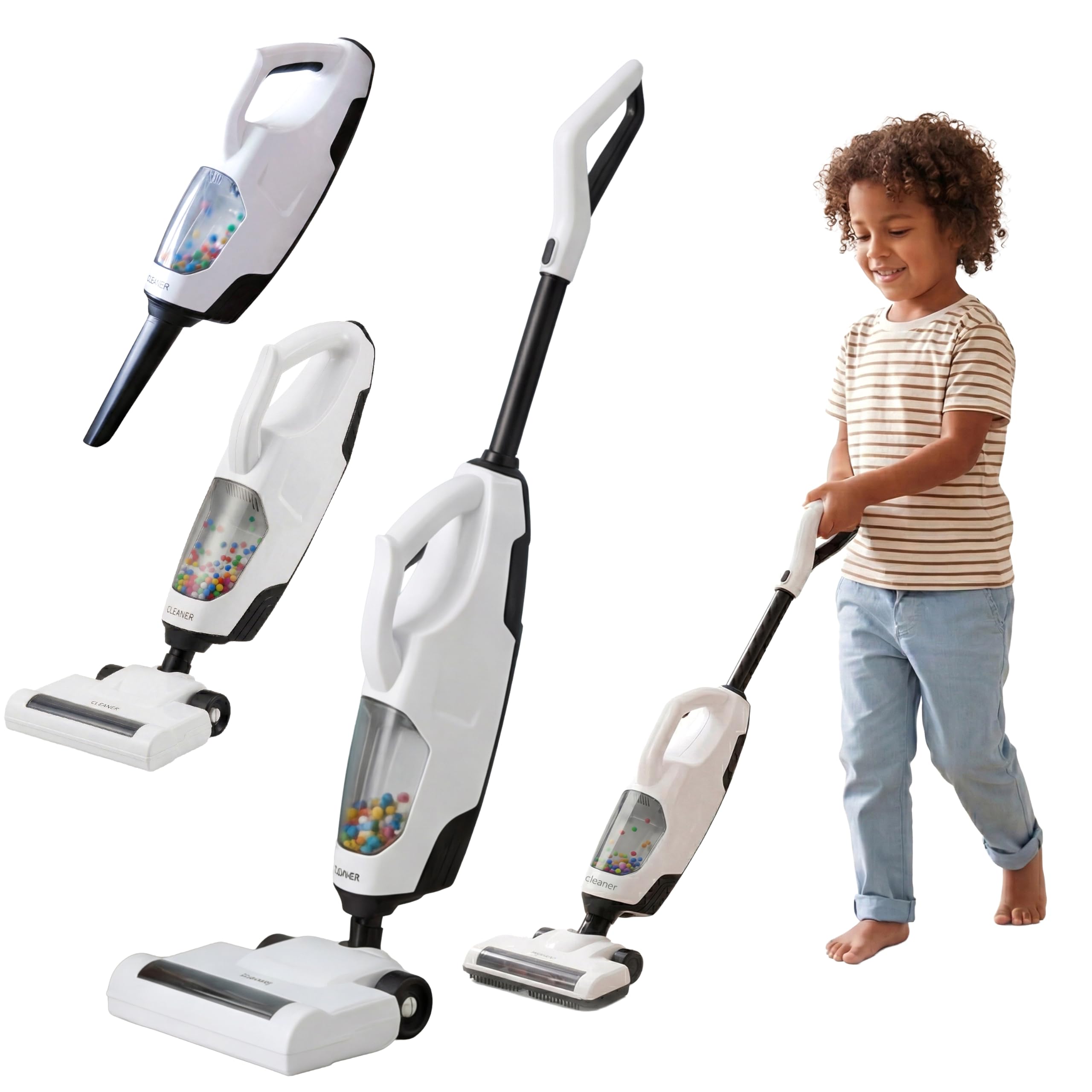 The Magic Toy Shop Toy Hoover - 4-in-1 Upright Handheld Vacuum Cleaner, Sounds, Bouncing Balls - Toddler Educational Role Play, Children's Cleaning Set Games