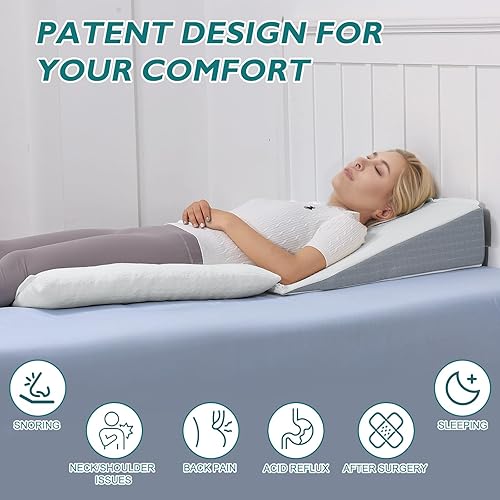Miniatura 8 de TANYOO Almohada de cuña de cama para apnea del sueño, almohada Gerd de 7.5 pulgadas, almohada triangular de doble capa, ajustable, cubierta de