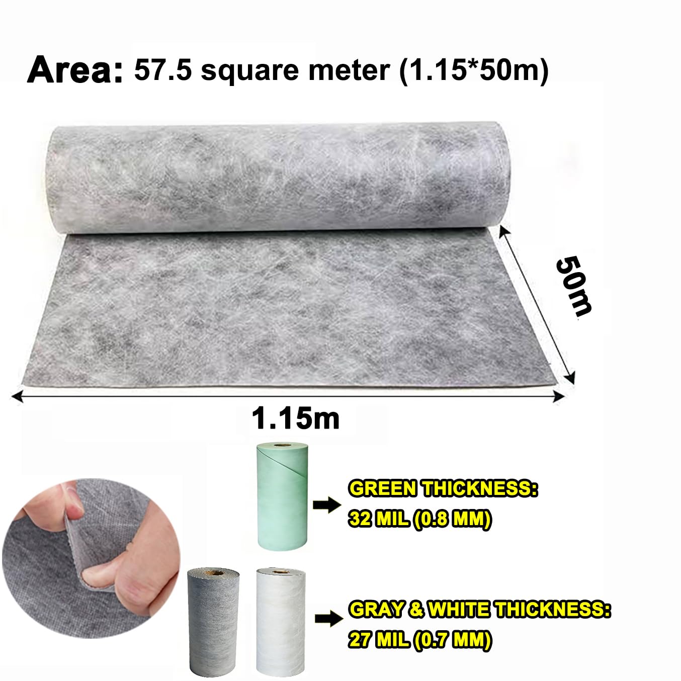 Lámina Impermeable para Baño Membrana Impermeabilizante Tela para Impermeabilización Impermeabilización De Baños, Duchas, Piscinas(Size:1.15 * 50m,Color:Blanco)