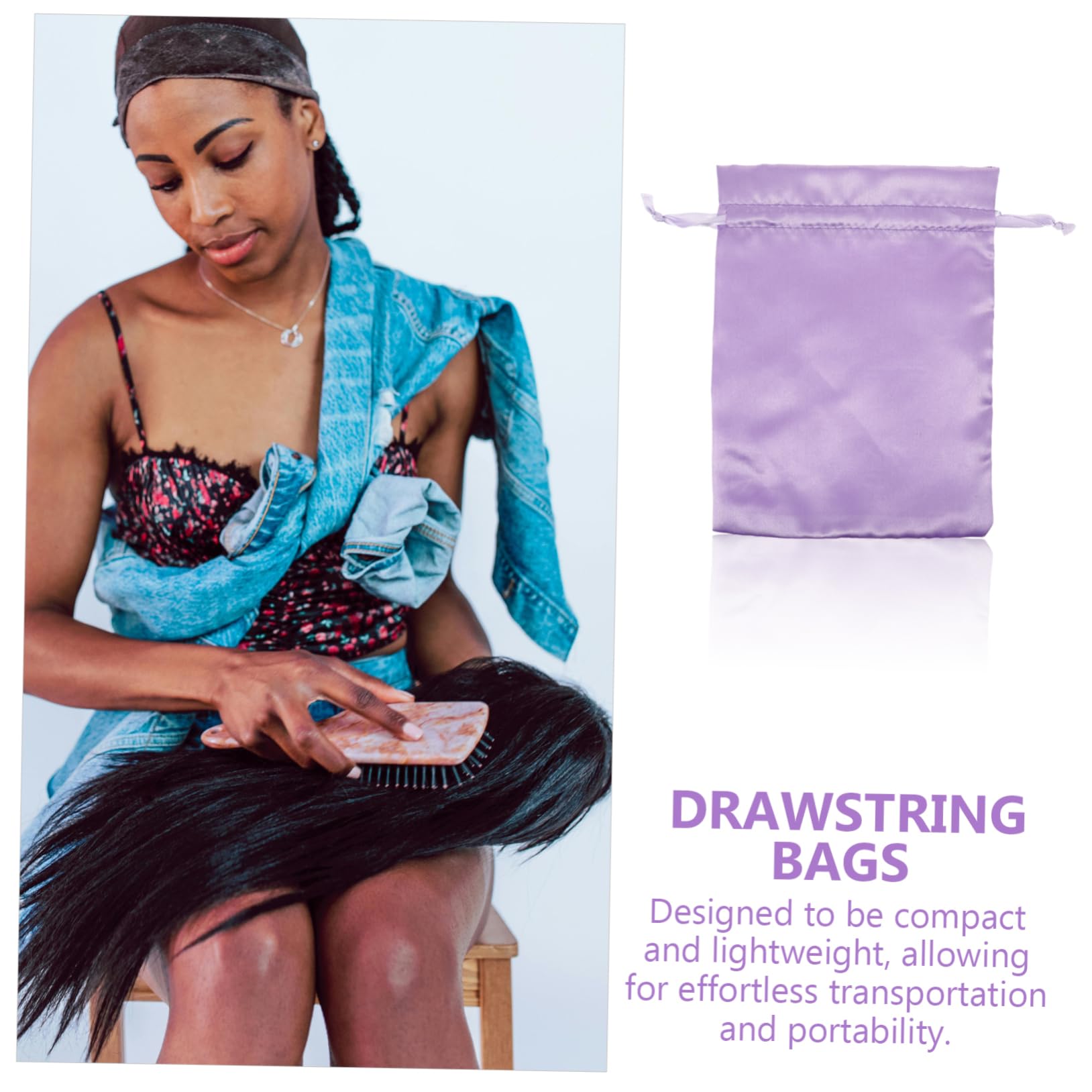 Beavorty Satin Wig Bag 10pcs Wig Storage Bag Wigs Packaging Bags Drawstring Bags Wig Packaging for Business Wig Bags Beam Port Purple Travel Bag Satin Satin Wig Bags - Image 2