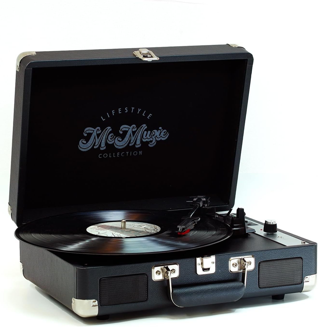 Generic Retro Turntable Suitcase Design Belt Drive 3 Speeds 33/45/78rpm, Built-in Stereo Speakers, USB-C Power Adaptor with RCA Line Out Jack, Aux in, Headphone Jack, USB and SD Card Playback (Black)