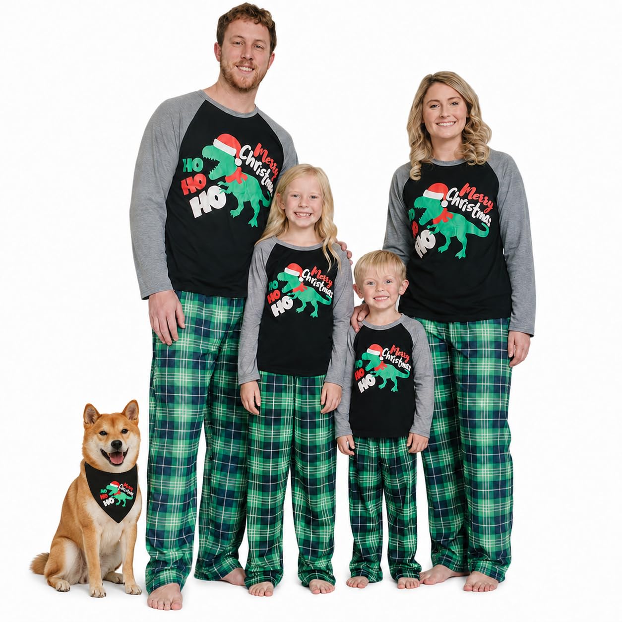 iffei Matching Family Pajamas Sets Christmas PJ's Letter Print Top and Plaid Bottom Sleepwear Jammies with Pockets-picture-30
