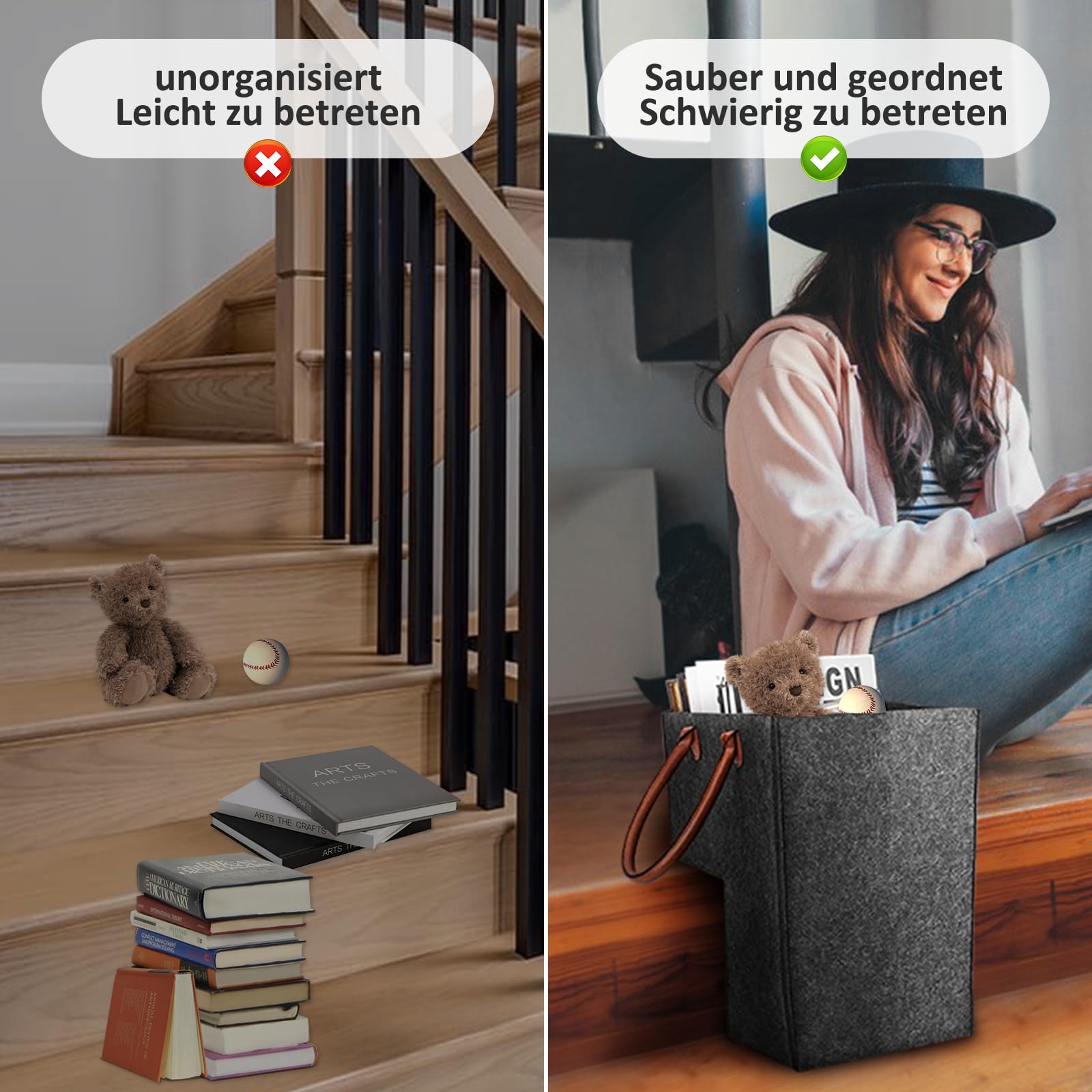 2 Stks L-vorm Trap Mand Organizer Draagbare Opbergtrappen Manden Met Lederen Handvat, Grote Capaciteit Trap Organizer Voor Wasserij Speelgoed