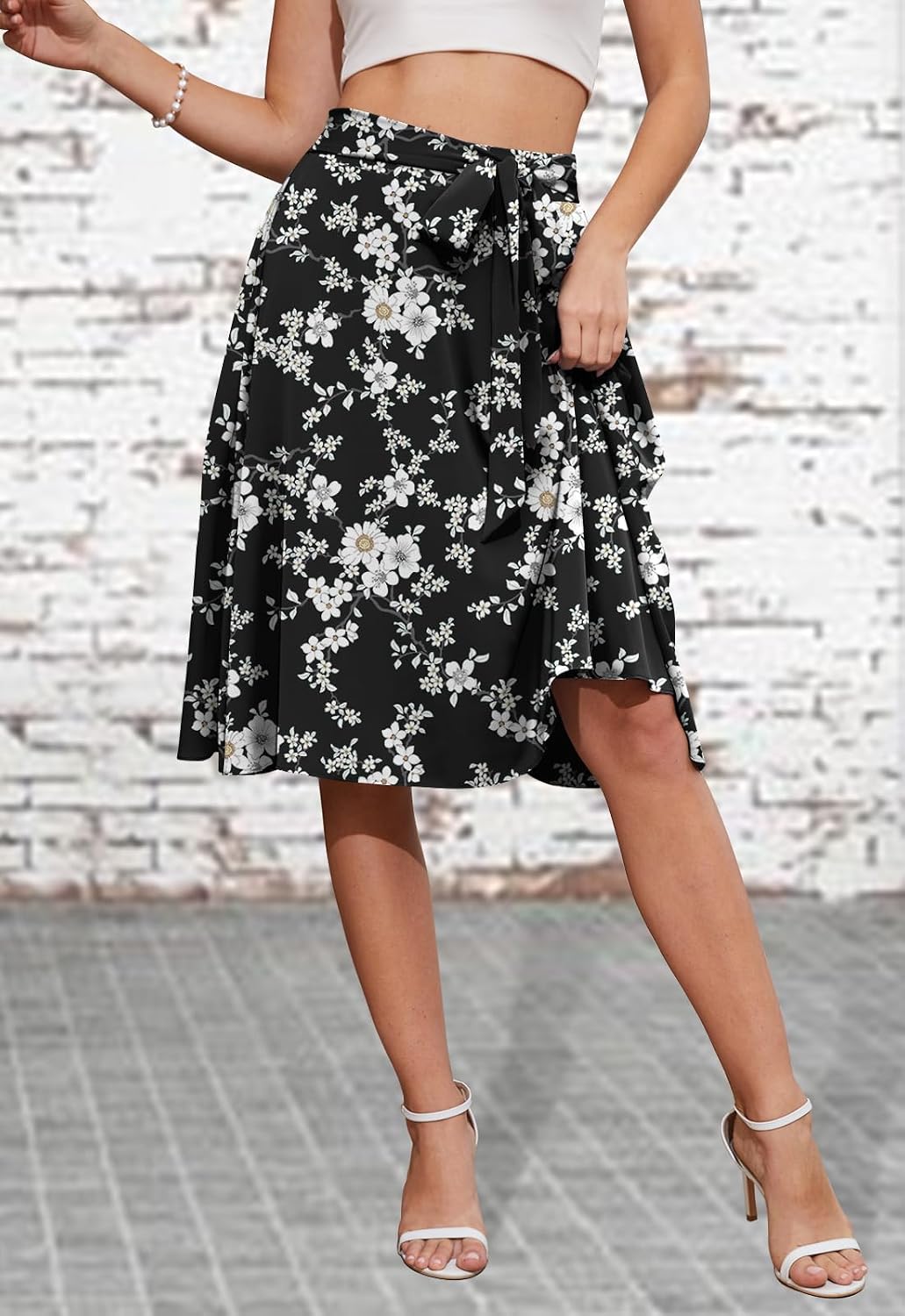 Yincro Women's A-Line Midi Skirt with Pockets High Waist Flared Below The Knee Skirts