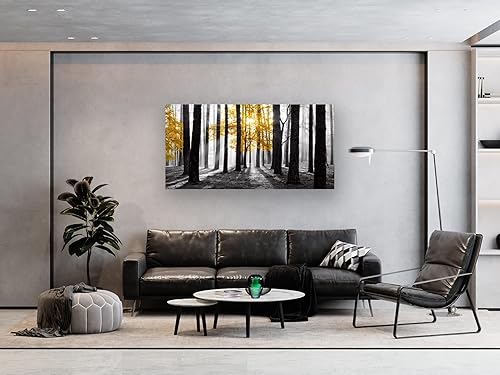 Miniatura 3 de Cao Gen Decor Art S06350 Arte de Pared Pintura en Lienzo Árbol Amarillo en Blanco y Negro Sunshine Bosque Brumoso Imagen Póster Impresión Enmarcado