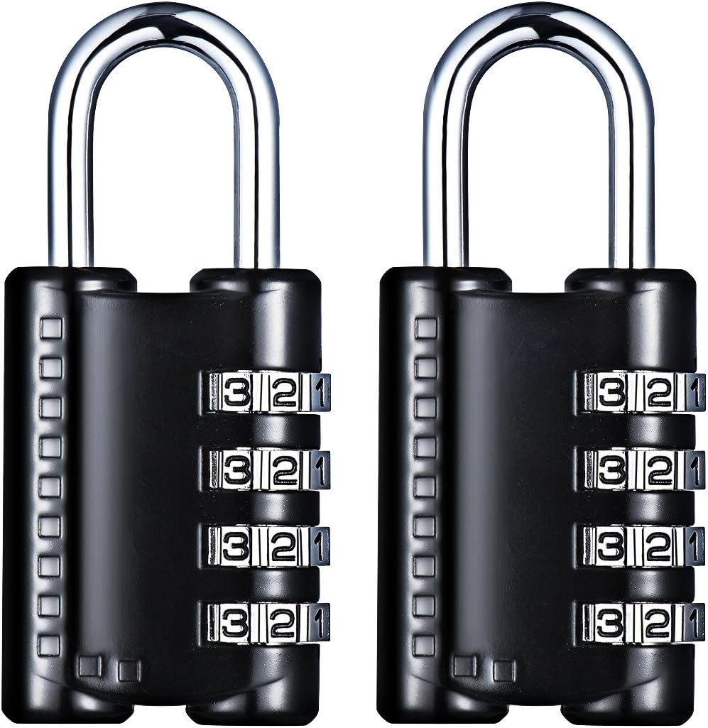 4 Digit Combination Lock, Turbot 2 Pack Padlock Set for Storage Lockers, Gym Locker, Sports Locker, Filing Cabinet, Toolbox, Luggage, Suitcases-Black