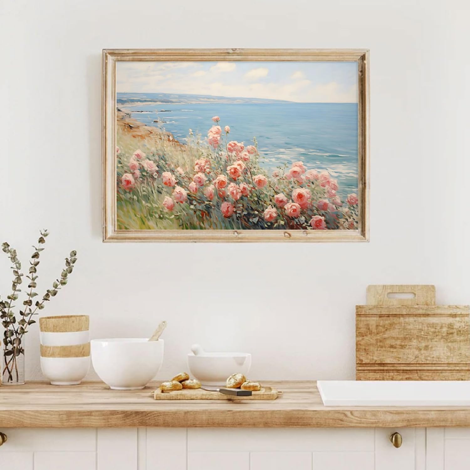 Amazon.com: Coastal Wildflower Wall Art Blue Ocean Landscape