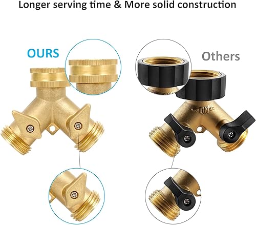 Miniatura 5 de STYDDI Divisor de manguera de jardín de 2 vías resistente, divisor de manguera de agua de 2 vías de latón macizo, divisor de grifo para exteriores,