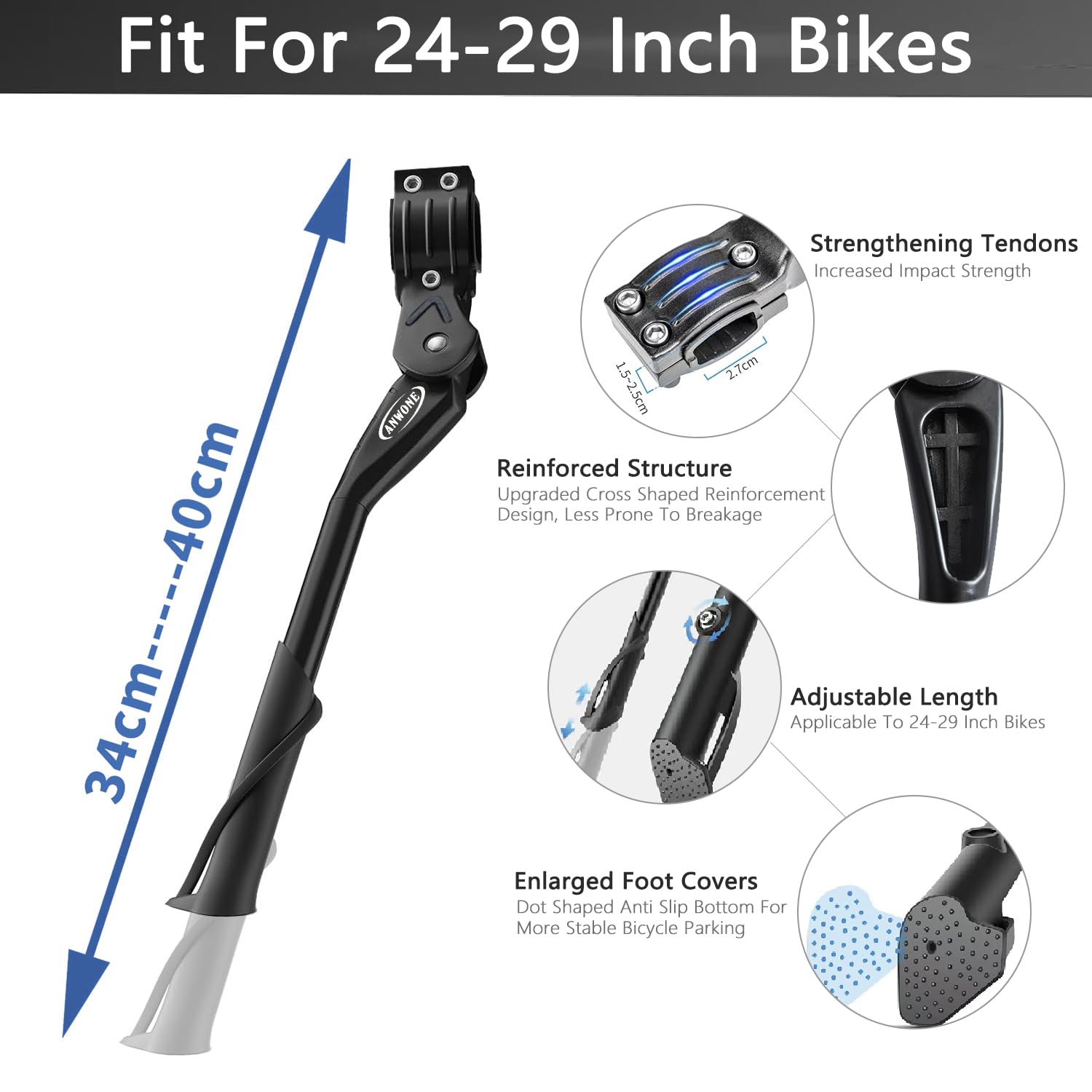 Prezisga Cavalletto Laterale Universale Per E-Bike E Mountain Bike - Regolabile 24-29", Portata 35 Kg, Alluminio Antiscivolo