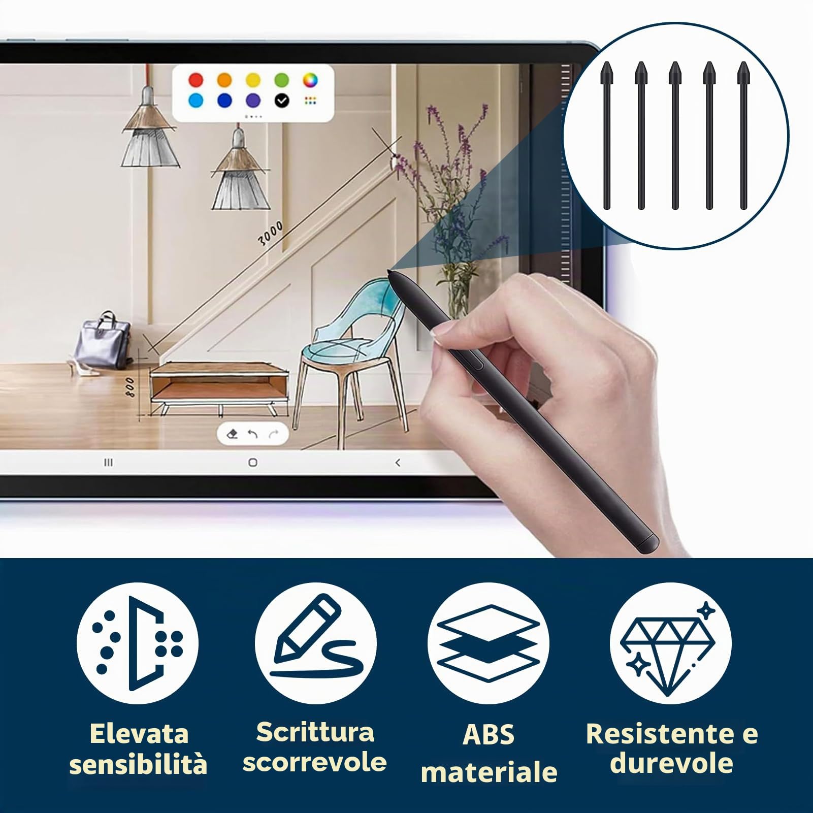 Punte di Ricambio per Pennino Samsung Galaxy Tab S9 FE+ S9+ S9 FE S9 S9 Ultra S6 Lite S7 FE S10 Ultra S10+, Alta Precisione, Nero