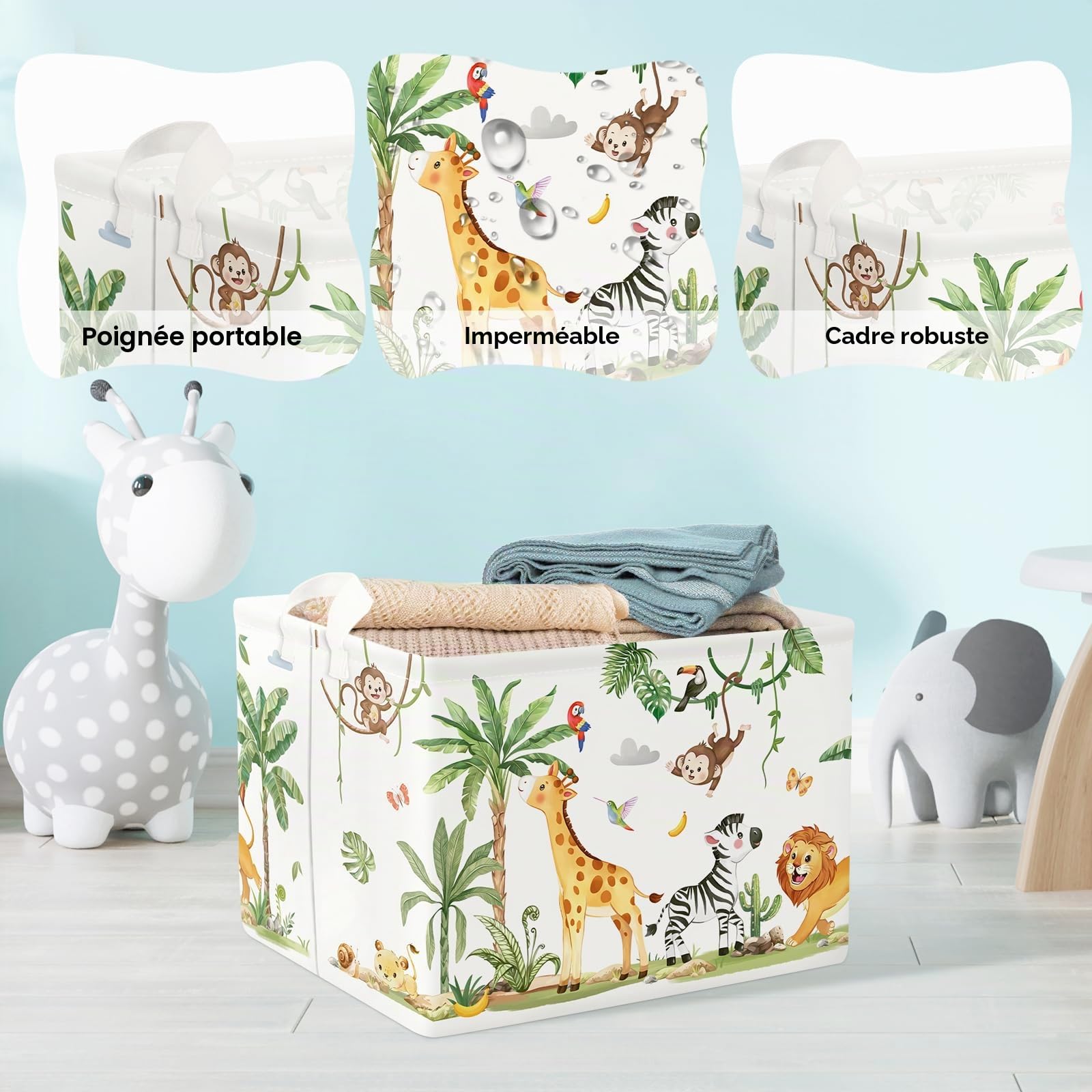 Clastyle Panier Rangement Bébé pour Jouets Corbeille a Linge Animaux Forêt | Boite Rangement Jouets, Panier a Linge Pliable, Cube de Rangement Tissu, Panier Jouet Enfant, Bac a Linge Sale, Impermeable
