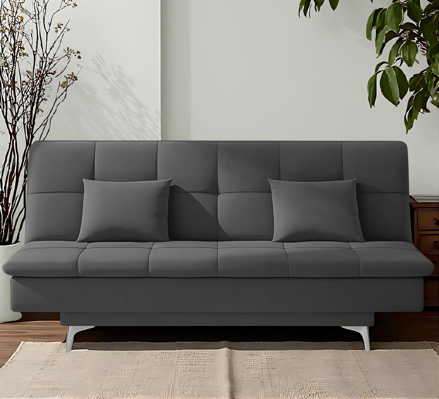 Adorn India Premium New Aspen 3 Seater Sofa Cum Bed 4X6 Velvet Suede with 2 Cushions (Color Dark Grey) and Suitable for All Indoor, with 3 Years Warranty Adorn India Premium New Aspen 3 Seater Sofa Cum Bed 4X6 Velvet Suede with 2 Cushions (Color Dark Grey) and Suitable for All Indoor, with 3 Years Warranty
