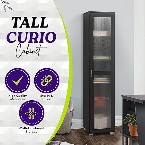 Miniatura 3 de Kings Brand Furniture Romero - Armario de almacenamiento alto Curio, estantería alta perfecta para sala de estar, cocina, dormitorio y oficina,