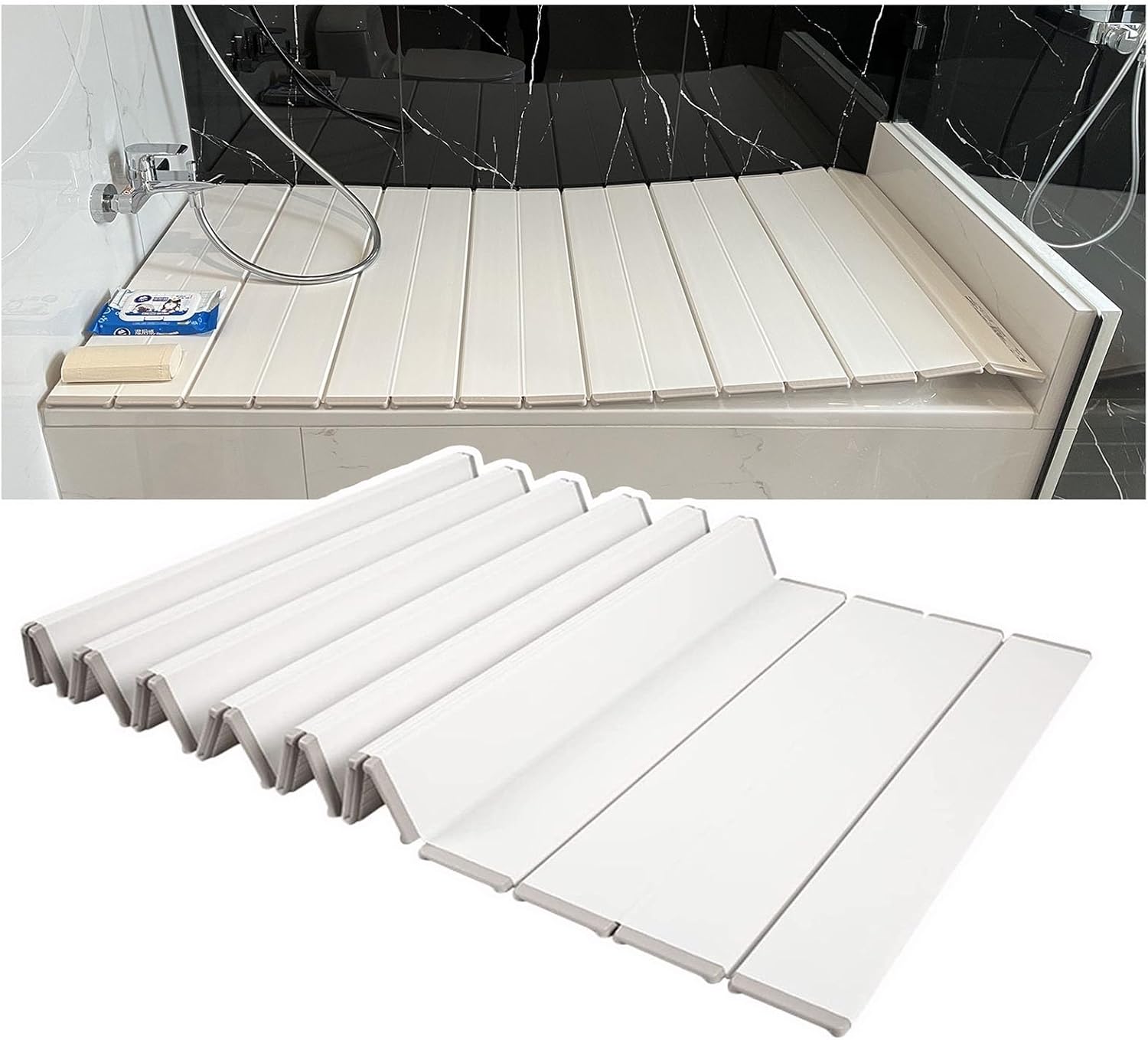 Bathtub Tray Folding Bathtub Cover Bath Lid Multifunction Polypropylene Shutter Bath Lid, 1cm Thickness Scalable Bathtub Tray Insulation Board for Bathroom SPA,Milk Bath Multifunctional(120c